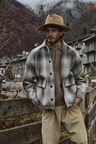 BROTHER OF BALIO - JACKET SHIRT - Check Square Beige-Brown
