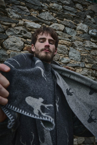 DANGLAR-MEYDAN MAXI SHIRT - Jacquard Wool Deer - Grey-Cream
