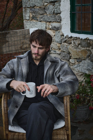 TISSERAND - AIR WIDE JACKET - Wool Chack Square Grey-Cream