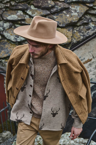DANGLAR-MEYDAN MAXI SHIRT - Jacquard Wool Deer - Cream-Brown