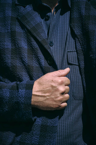 BROTHER OF BALIO - JACKET SHIRT - Seersucker Check Square Blu-Black