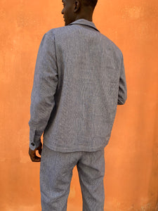 LIMA ZIP - JACKET SHIRT -  Linen Avio Blue Stripe
