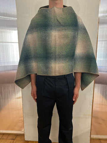 EASTWOOD - WOOL PONCHO - CHECK GREEN