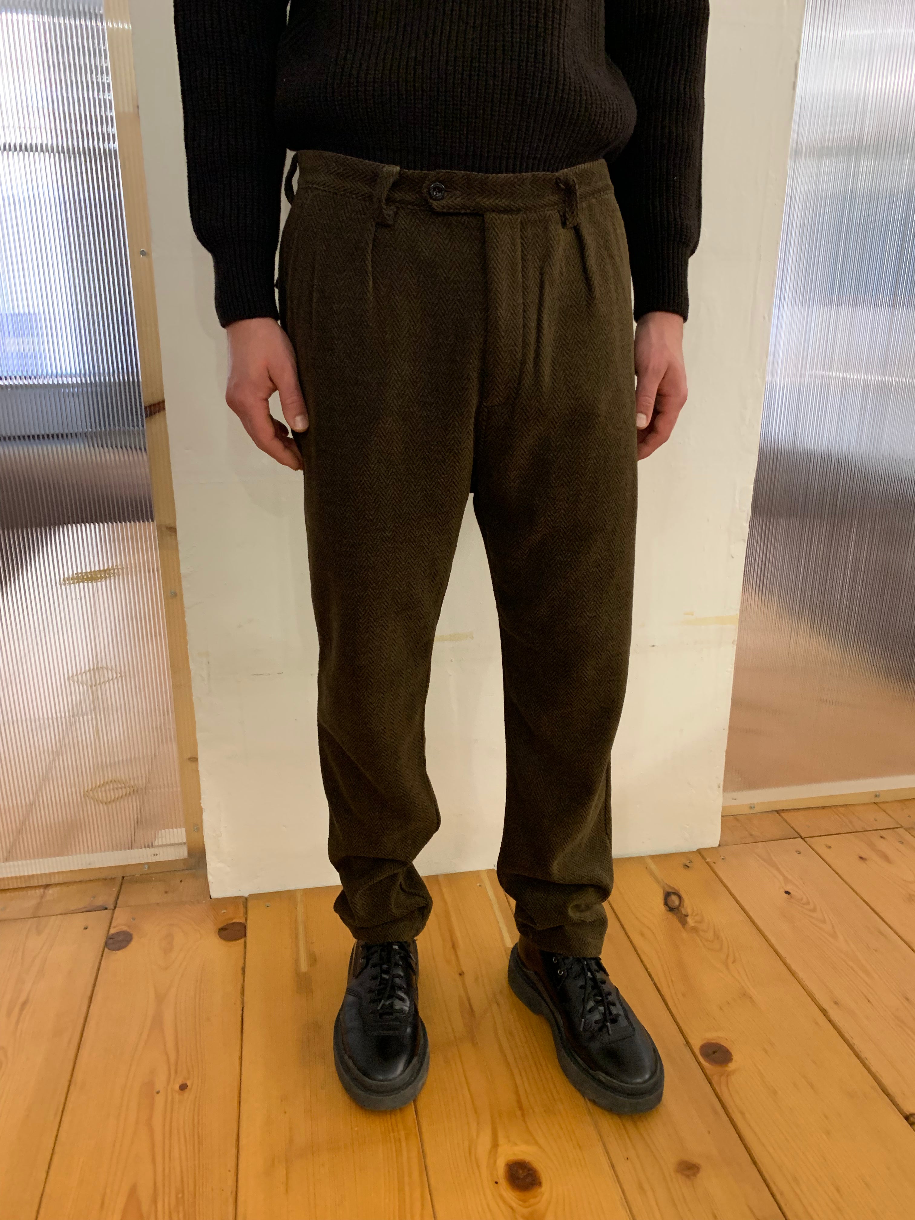 COMANCHE - CLASSIC TROUSERS - Harringbone Wool Brown