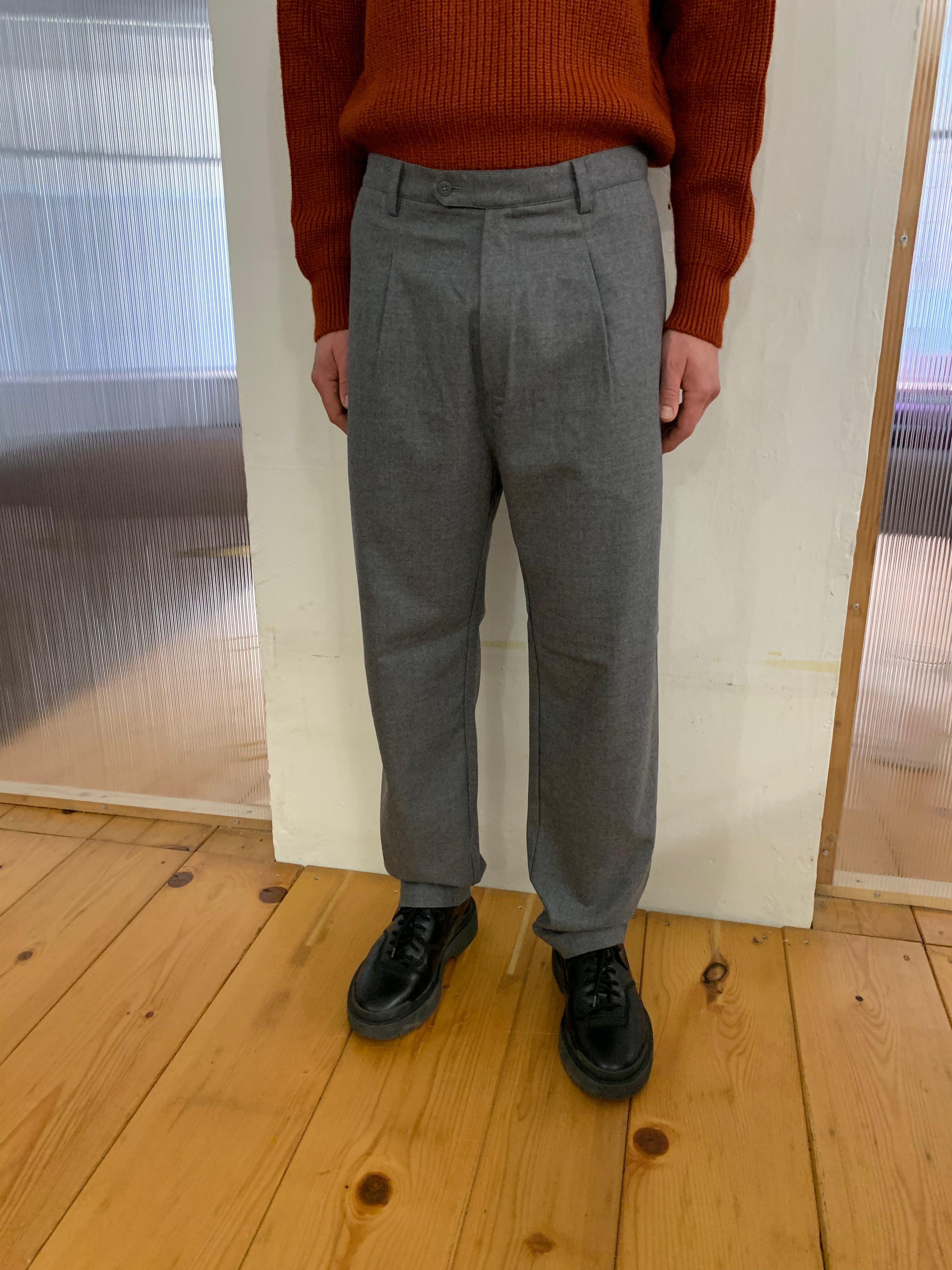 SEABISCUIT - WIDE TROUSERS - Merino WInter Wool Grey