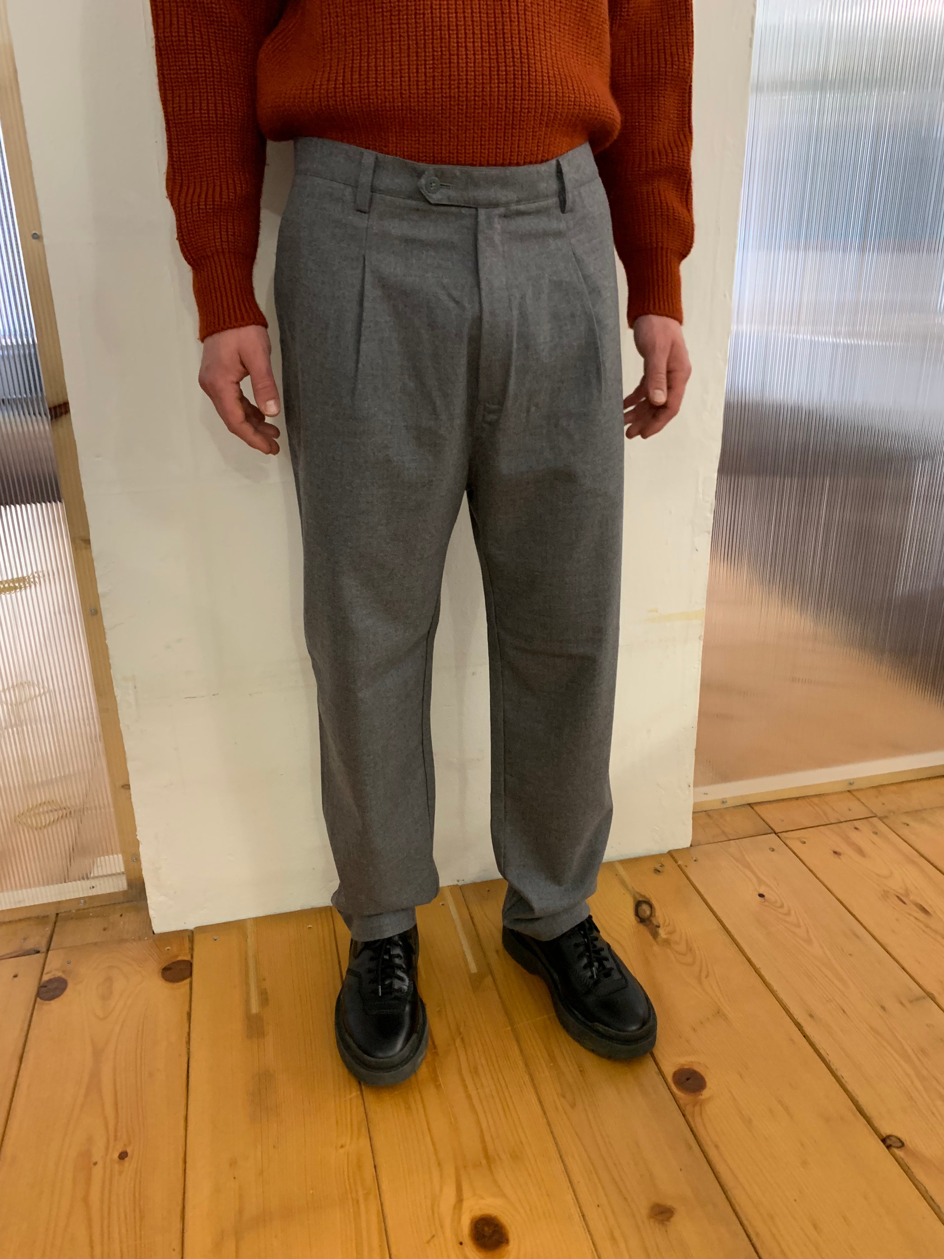 SEABISCUIT - WIDE TROUSERS - Merino WInter Wool Grey