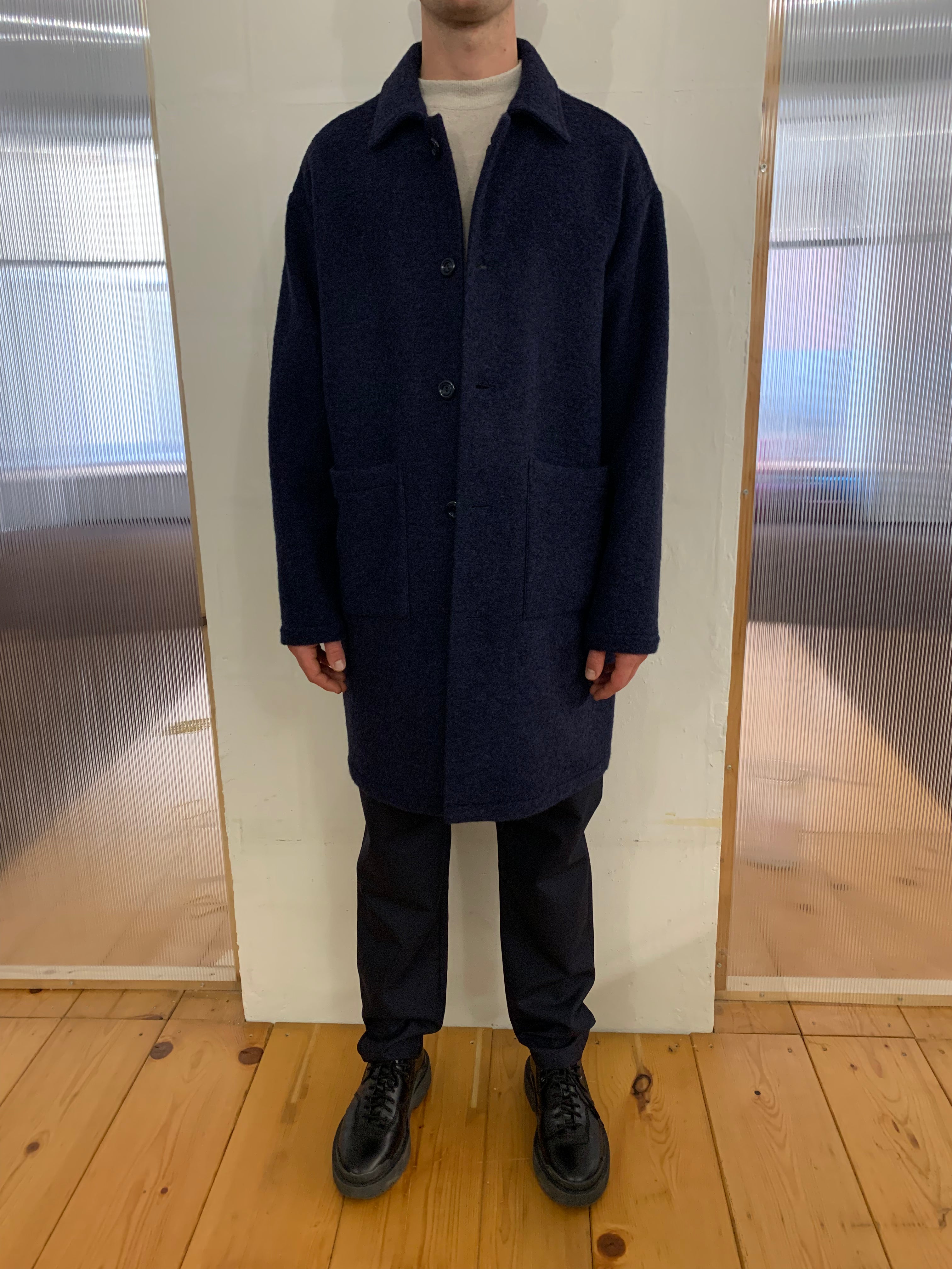 WAYNE RIBOT - NEW AIR WIDE COAT - Boiled H.Wool Navy