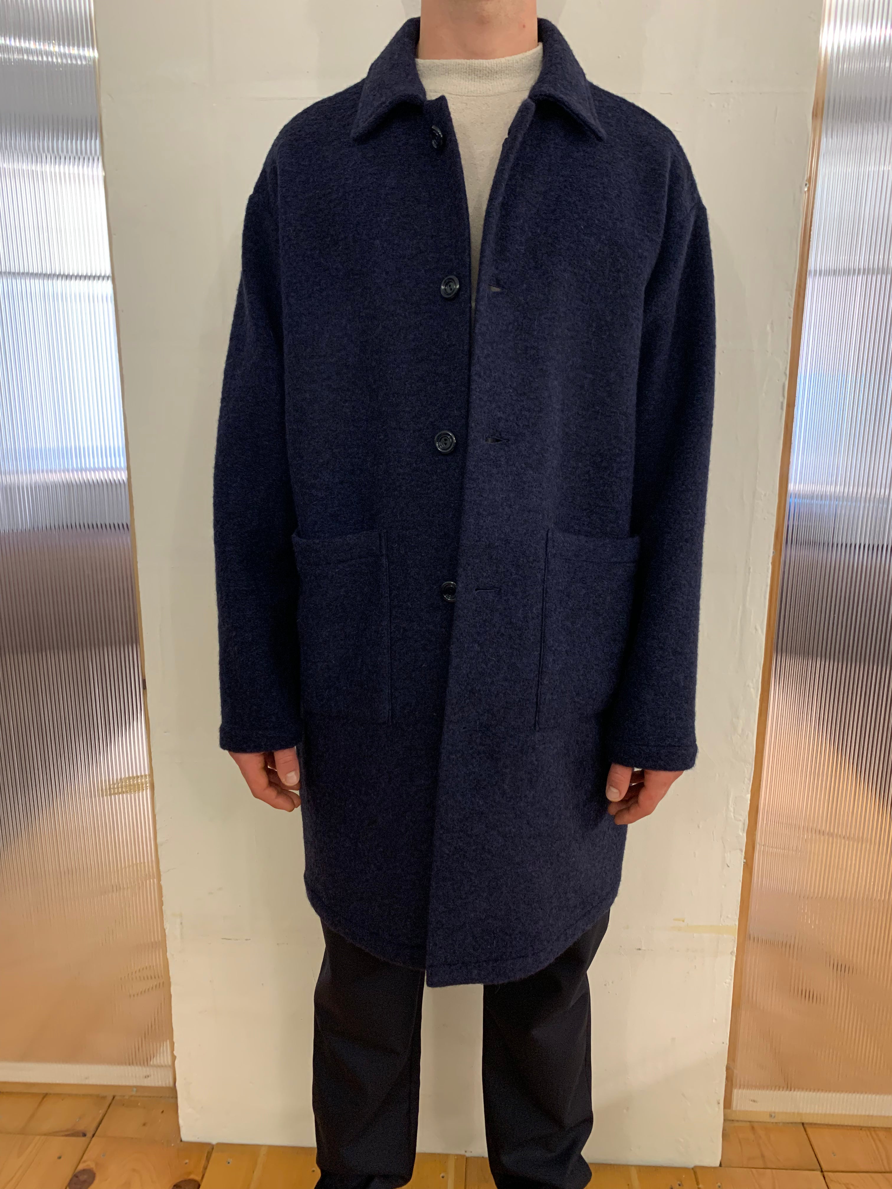 WAYNE RIBOT - NEW AIR WIDE COAT - Boiled H.Wool Navy