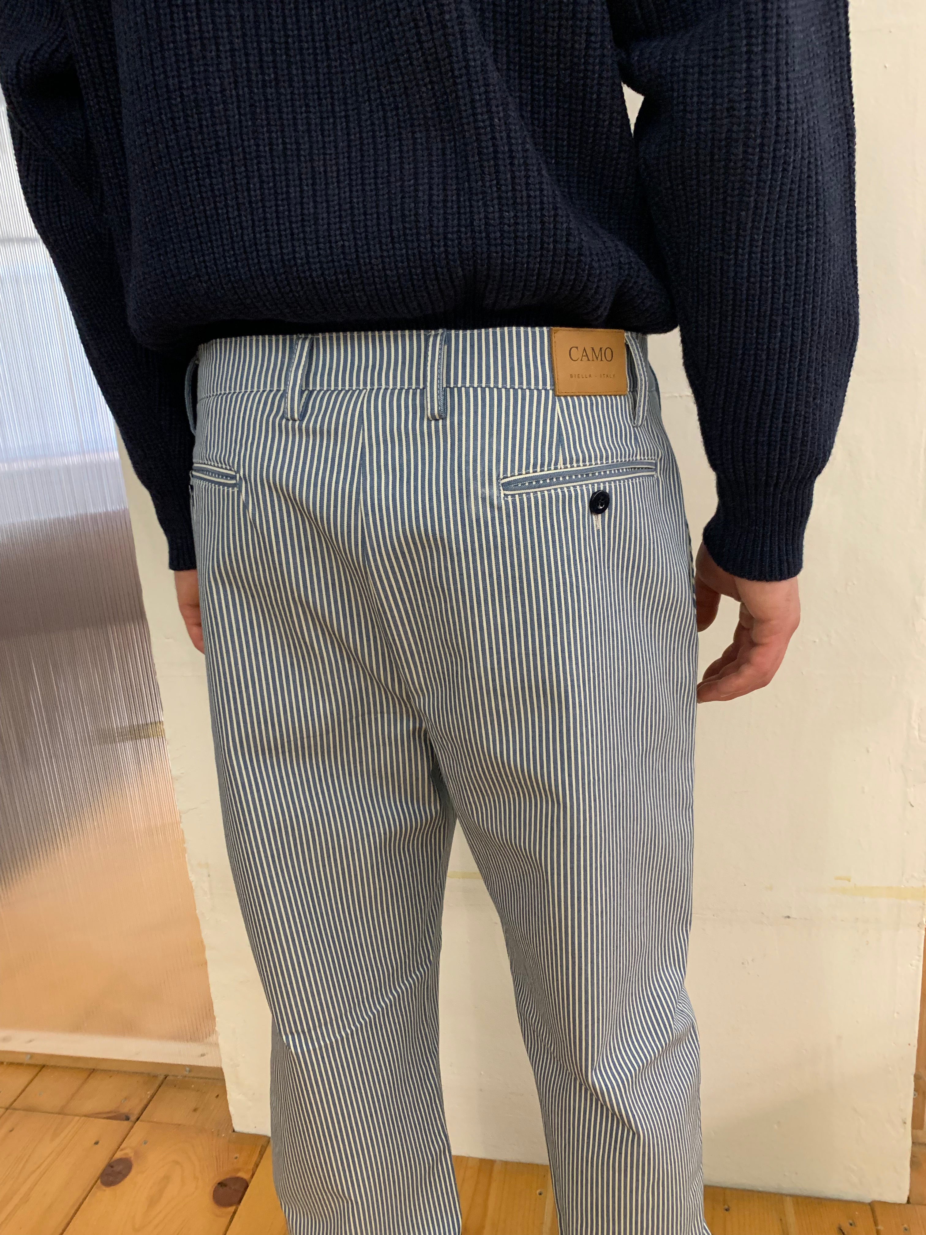 SPECTACULAR BID - AIR TROUSERS - Indaco Cotton Stripe