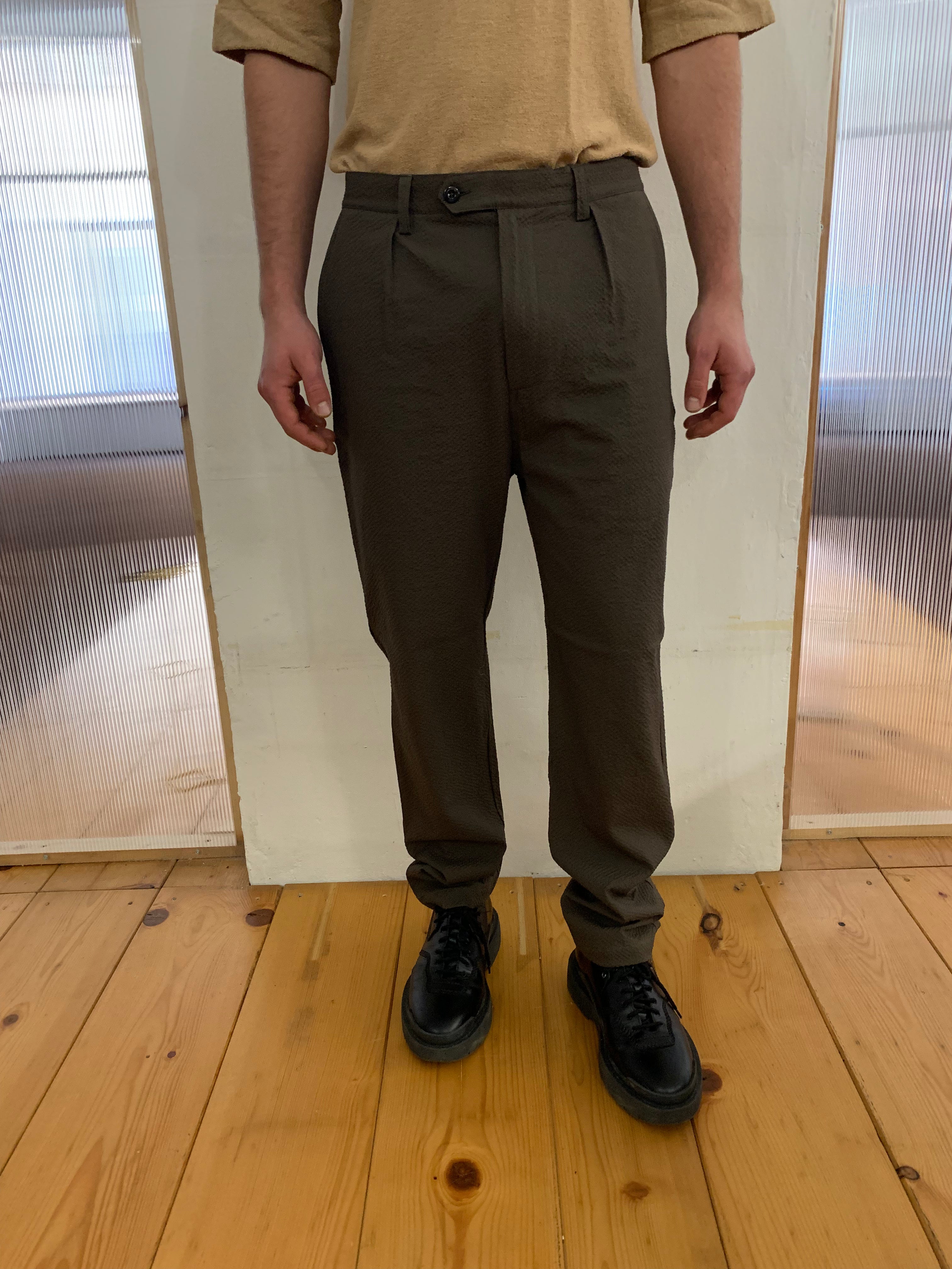 COMANCHE - CLASSIC TROUSERS - Seersucker Brown