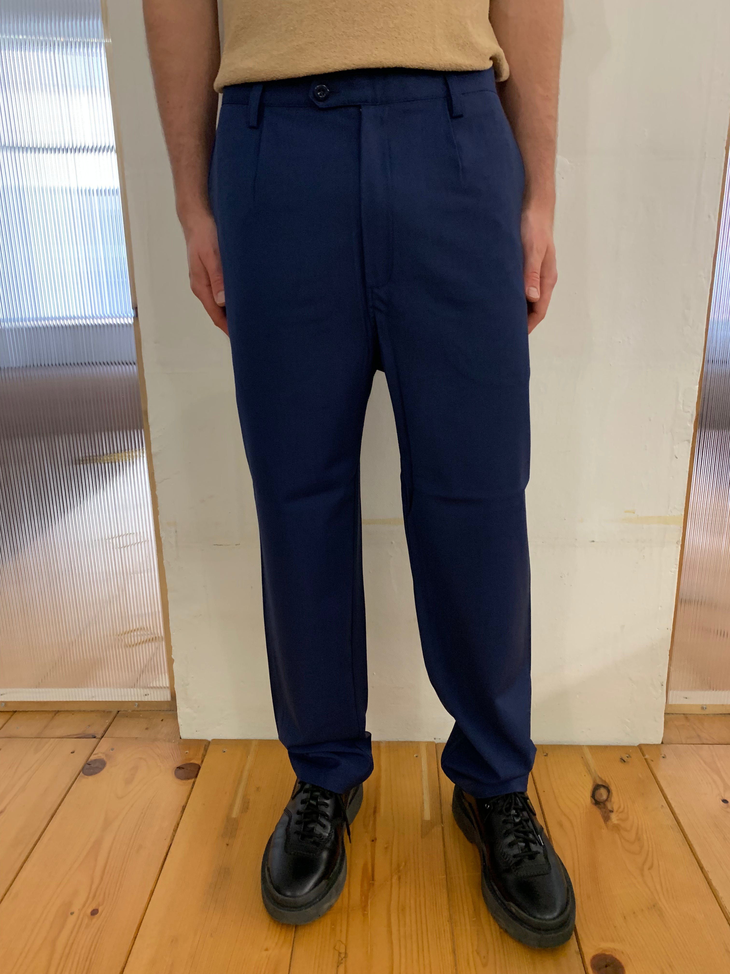 SEABISCUIT - WIDE TROUSERS - Super Soft Merino Wool Navy-Blu