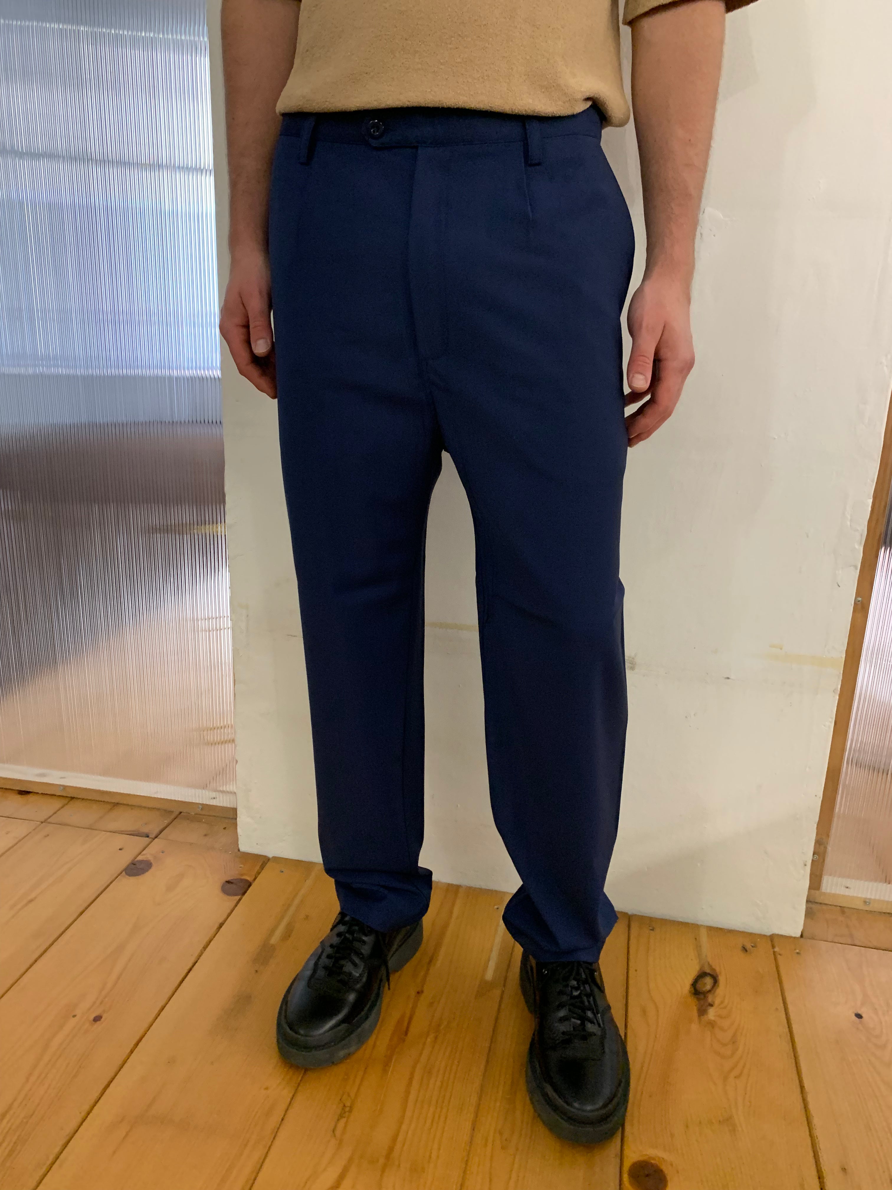 SEABISCUIT - WIDE TROUSERS - Super Soft Merino Wool Navy-Blu