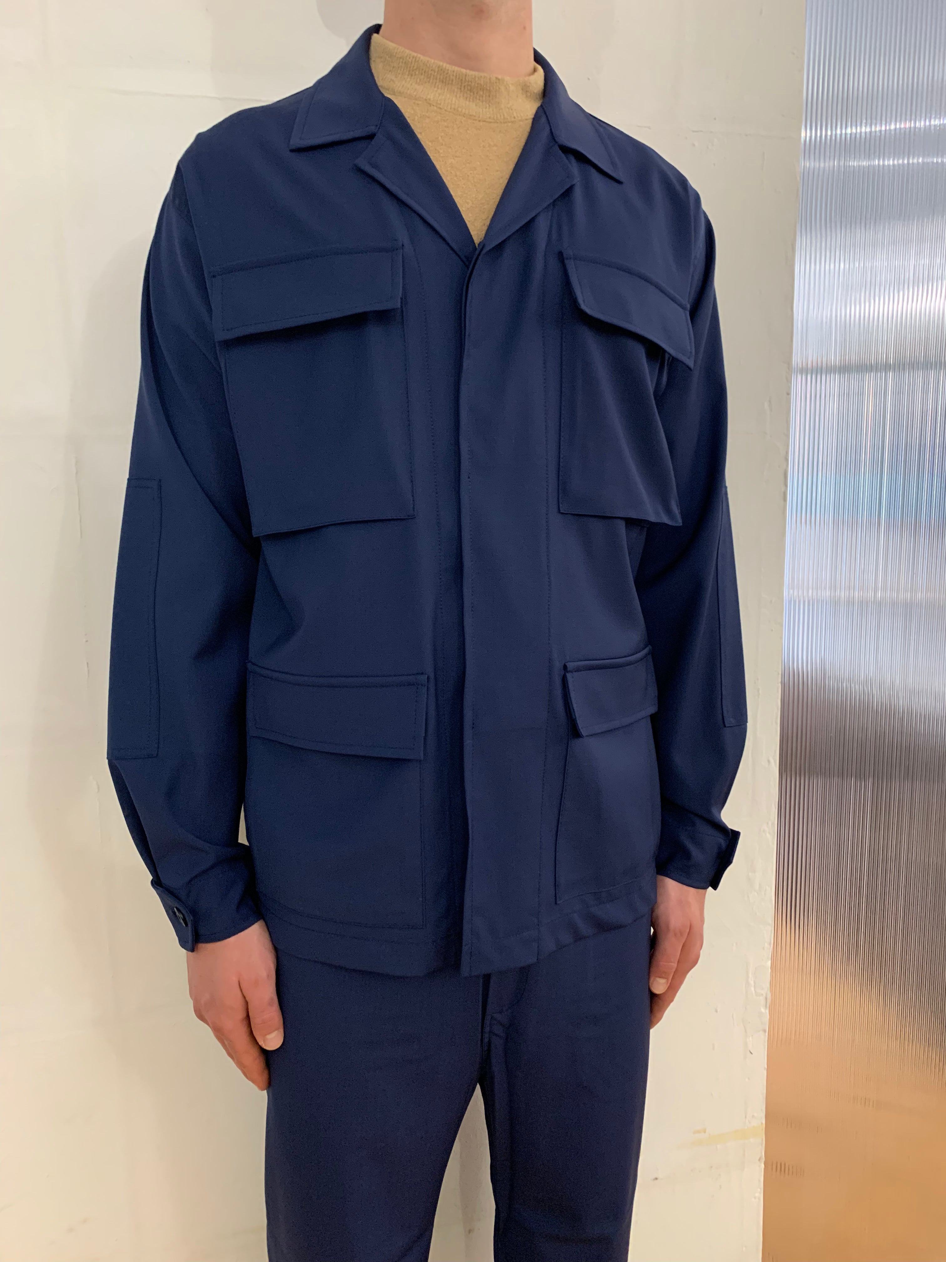 MARENGO - DESERT JACKET - Super Soft Merino Wool Navy-Blu