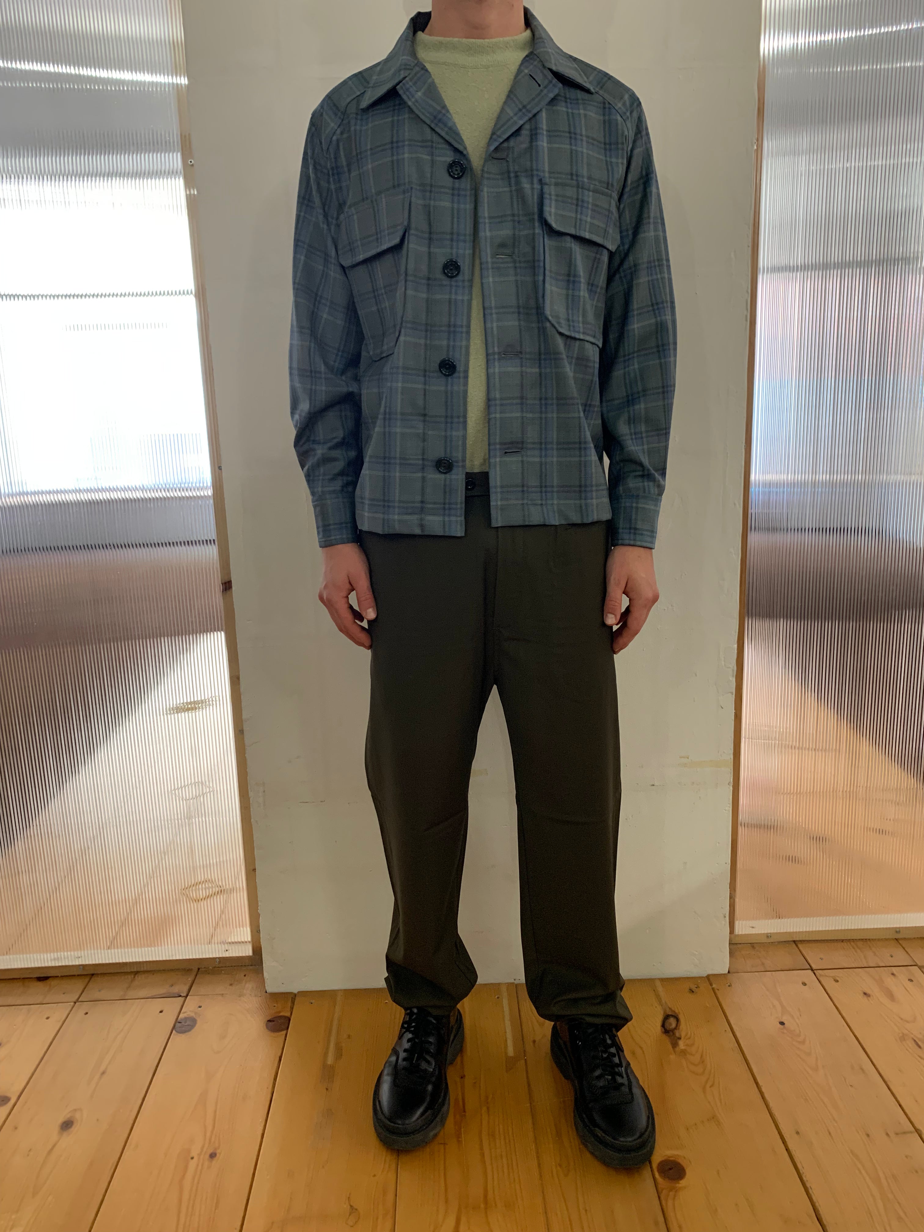BALIO - JACKET SHIRT - Special Soft Wool Check Light Green