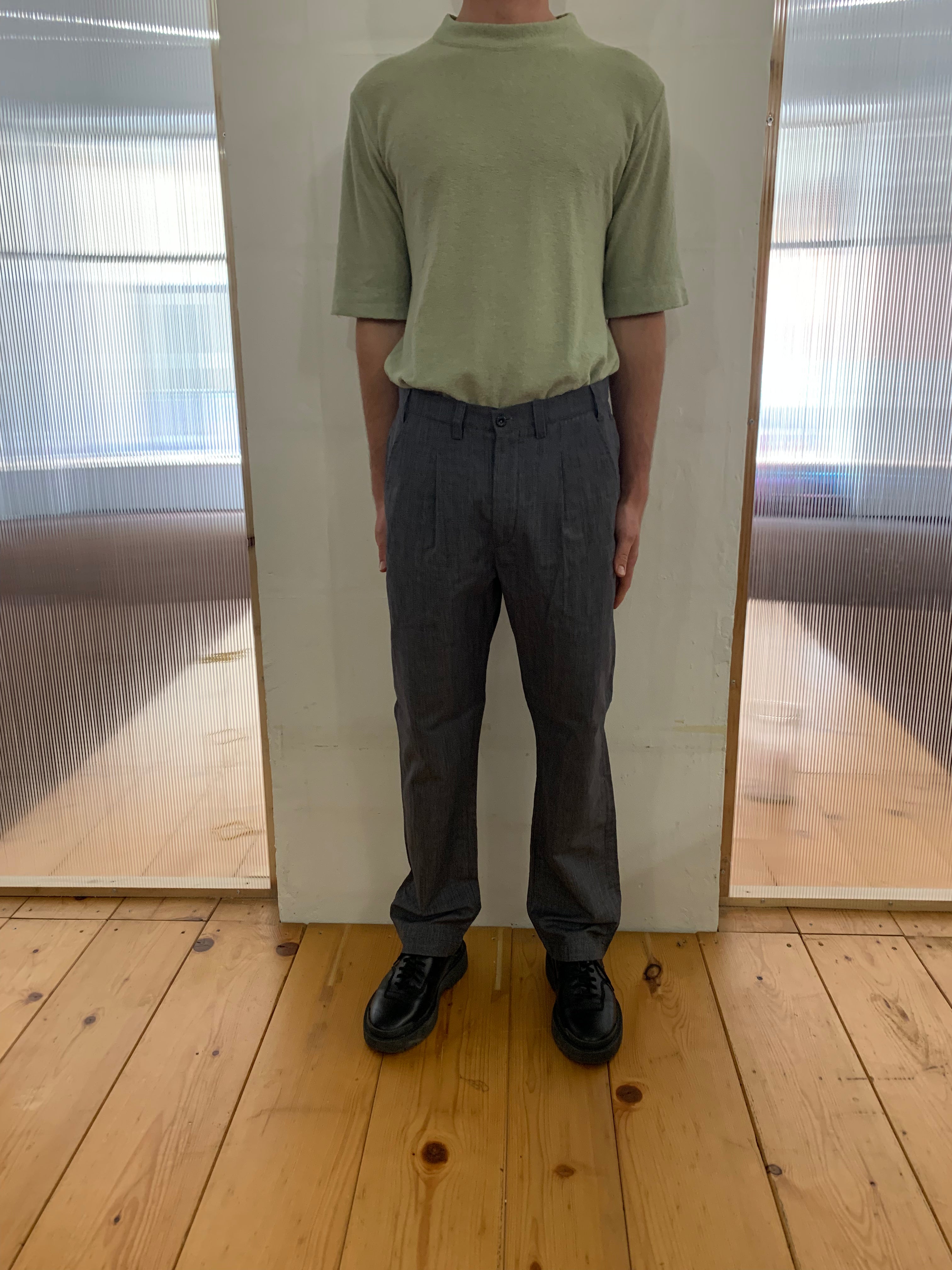 SPECTACULAR BID - AIR TROUSERS - Wool & Linen Check Grey/Blue/Light Grey