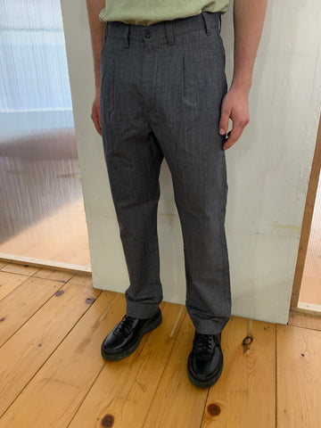 SPECTACULAR BID - AIR TROUSERS - Wool & Linen Check Grey/Blue/Light Grey