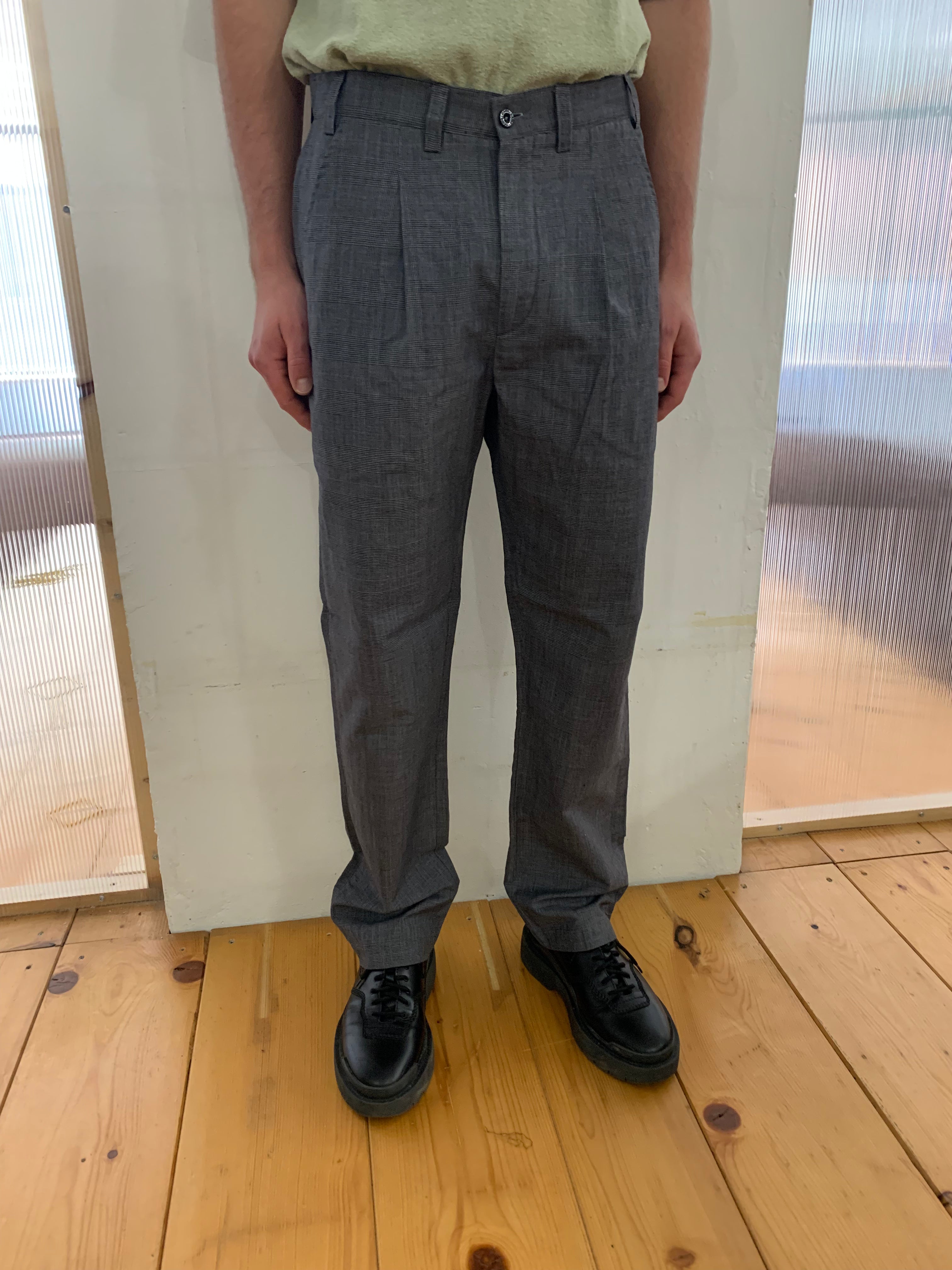 SPECTACULAR BID - AIR TROUSERS - Wool & Linen Check Grey/Blue/Light Grey