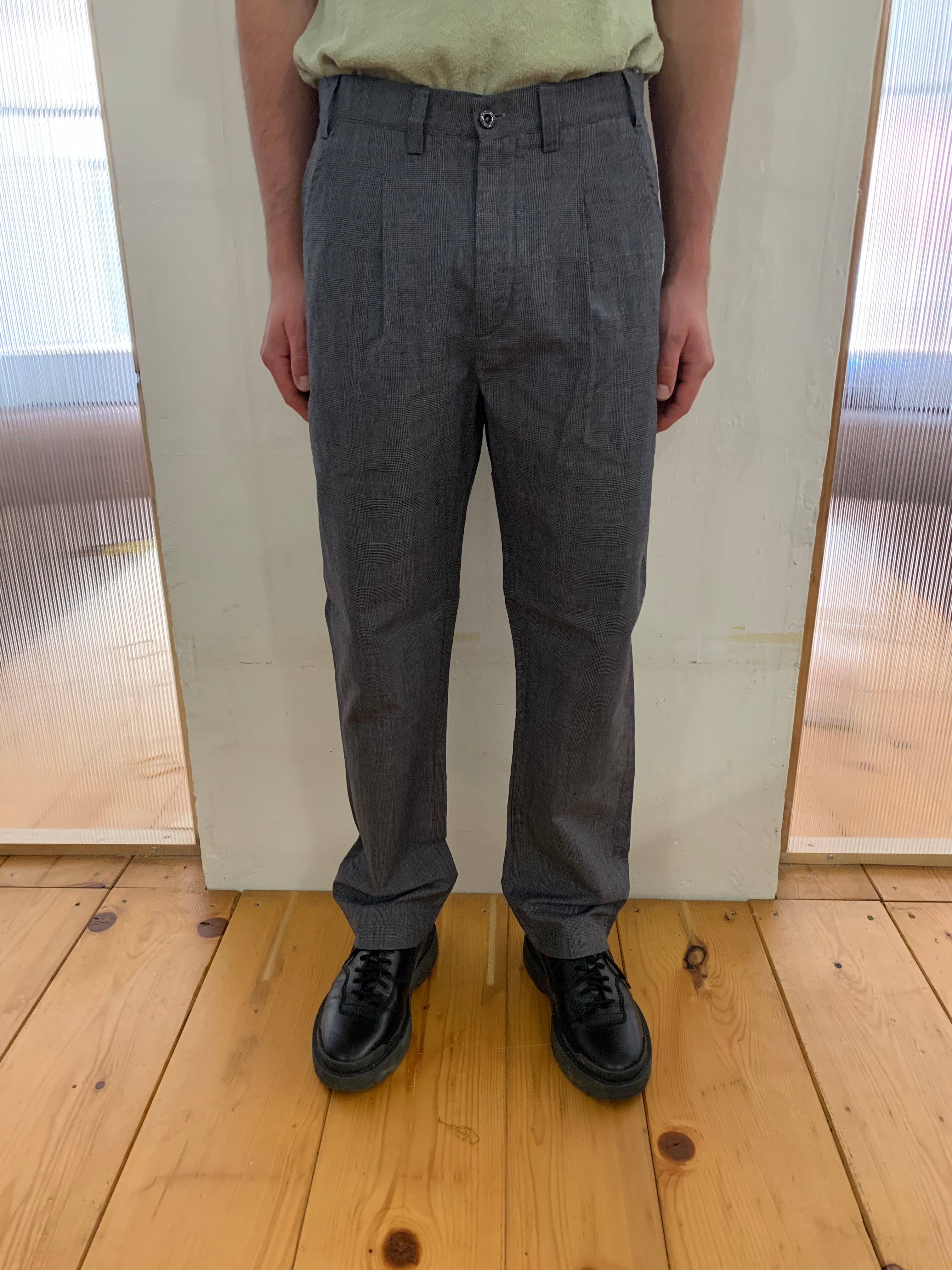 SPECTACULAR BID - AIR TROUSERS - Wool & Linen Check Grey/Blue/Light Grey
