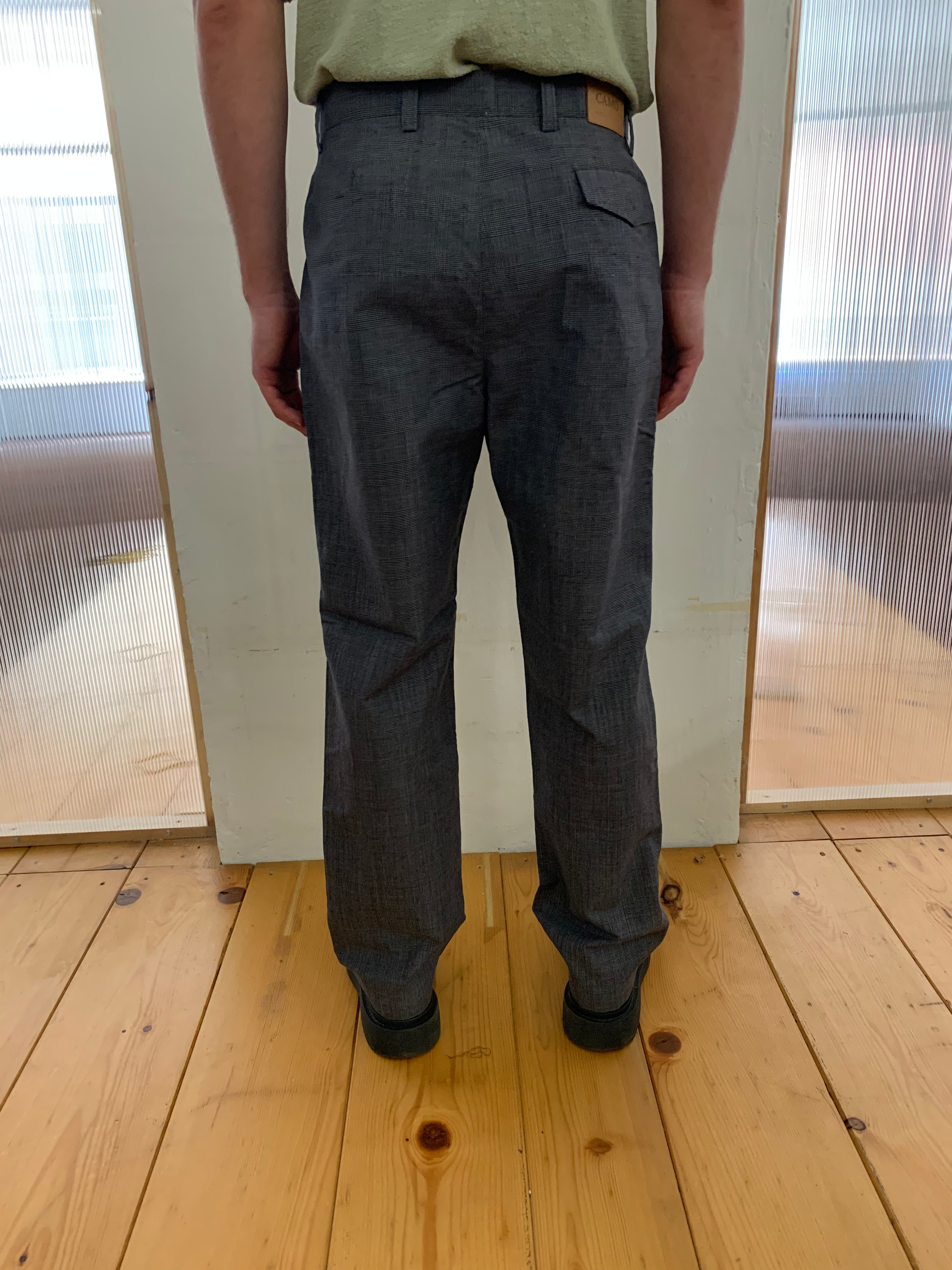 SPECTACULAR BID - AIR TROUSERS - Wool & Linen Check Grey/Blue/Light Grey