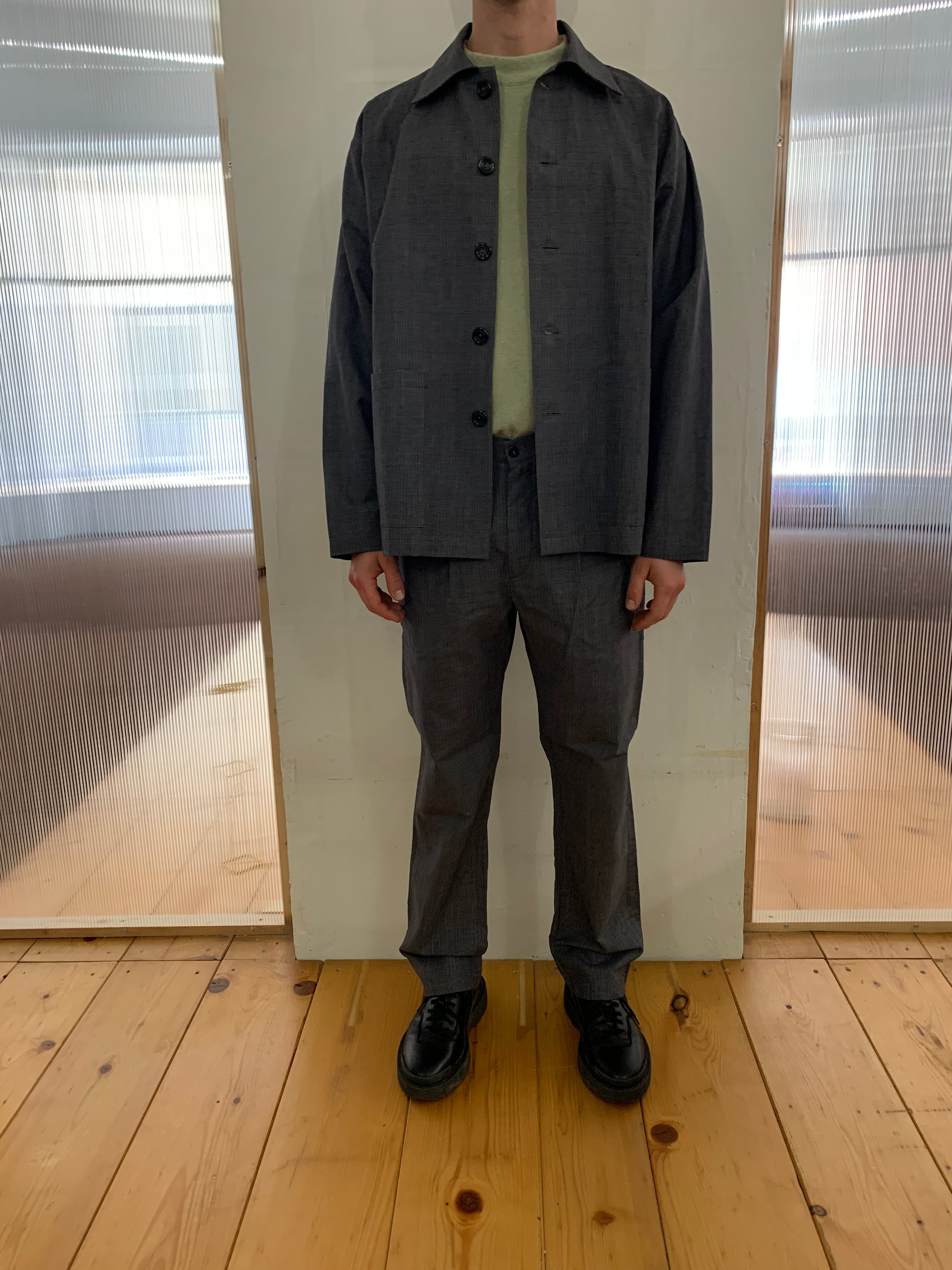 SPECTACULAR BID - AIR TROUSERS - Wool & Linen Check Grey/Blue/Light Grey