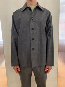 TISSERAND - AIR WIDE JACKET - Wool & Linen Check Grey/Blue/Light Grey