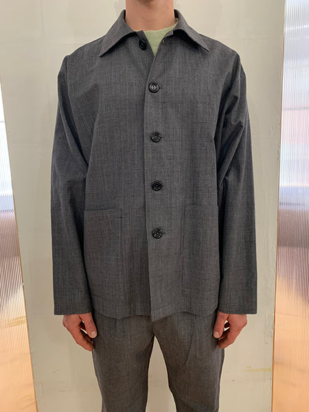 TISSERAND - AIR WIDE JACKET - Wool & Linen Check Grey/Blue/Light Grey