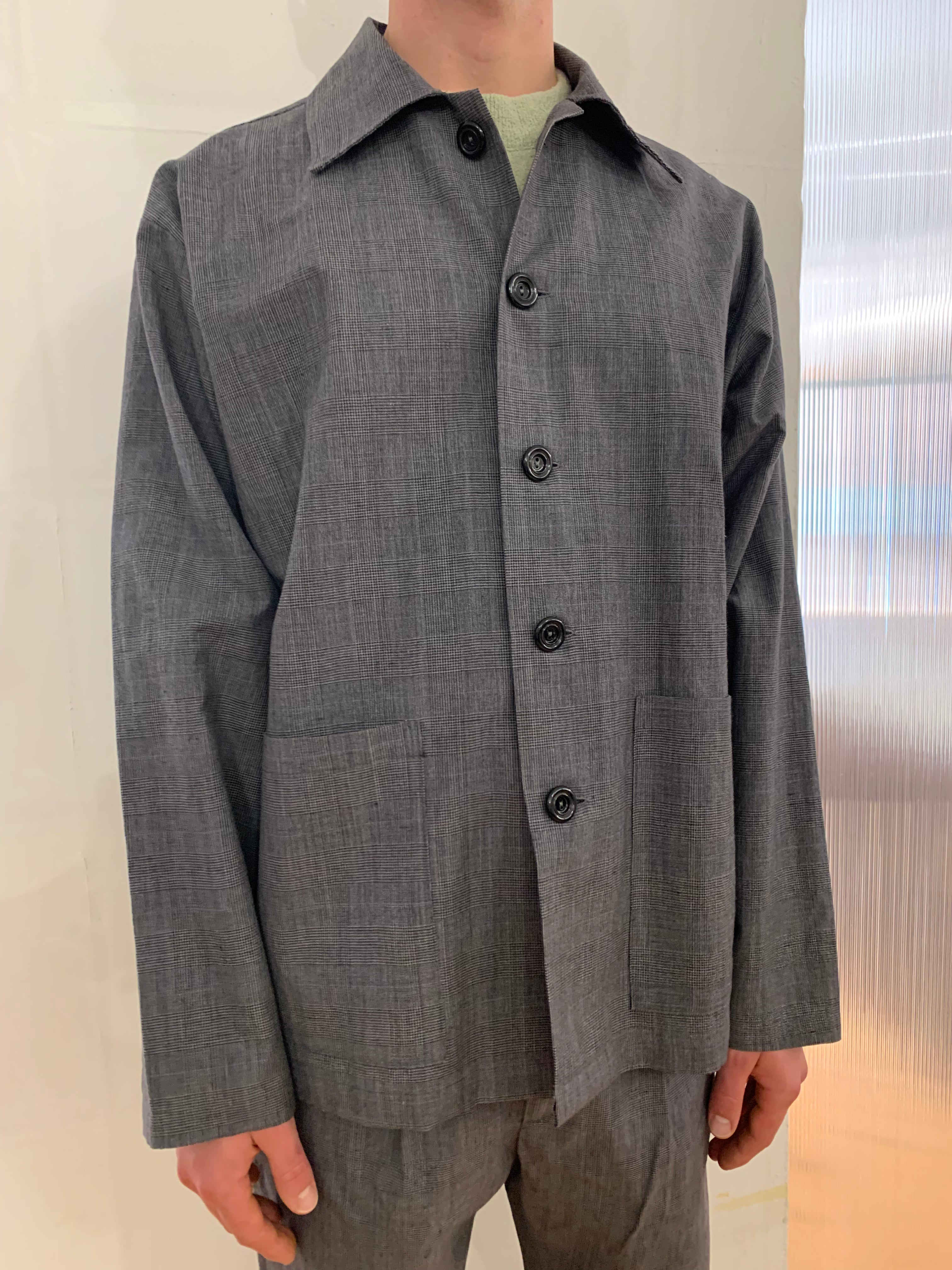 TISSERAND - AIR WIDE JACKET - Wool & Linen Check Grey/Blue/Light Grey