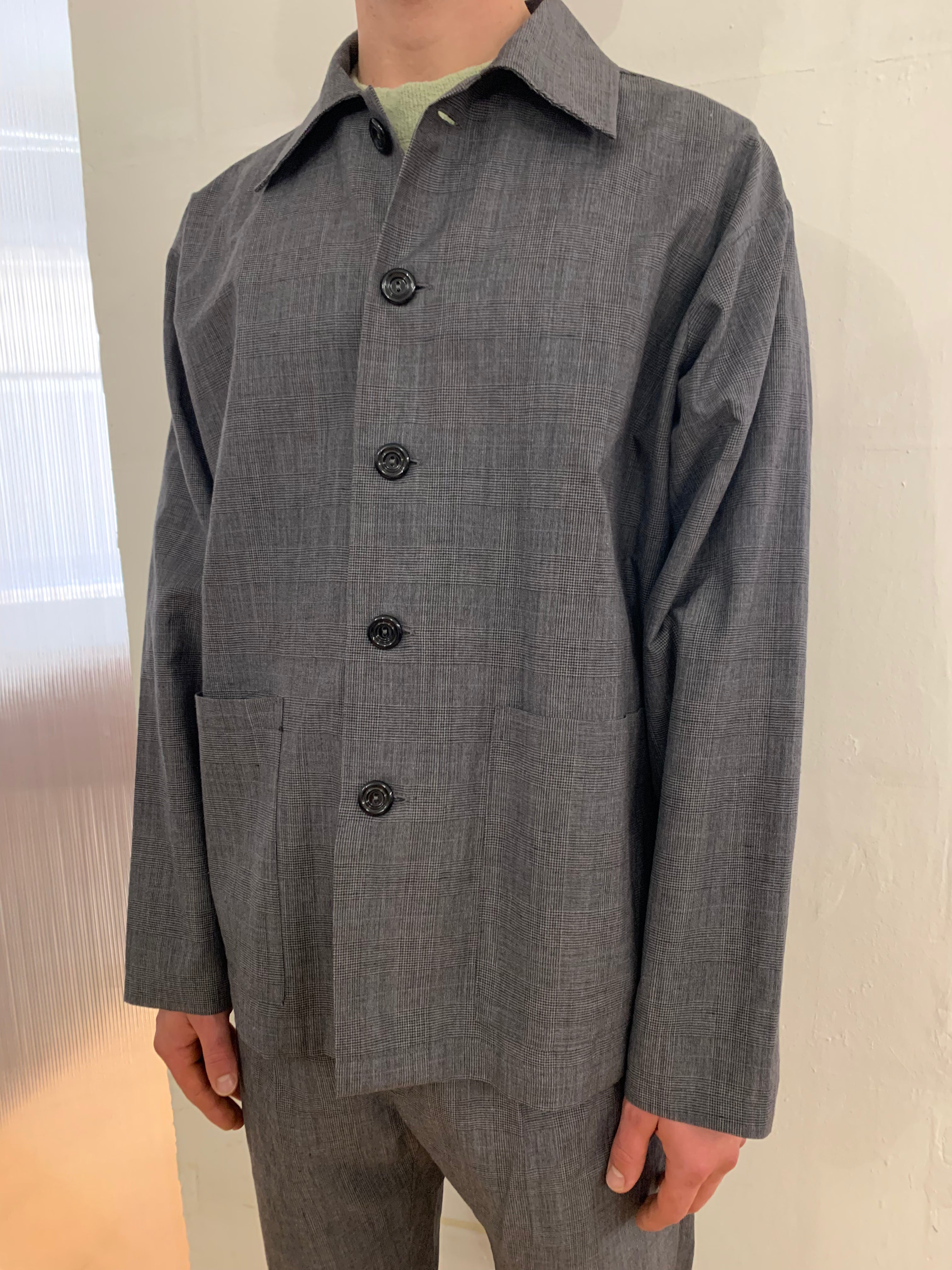 TISSERAND - AIR WIDE JACKET - Wool & Linen Check Grey/Blue/Light Grey