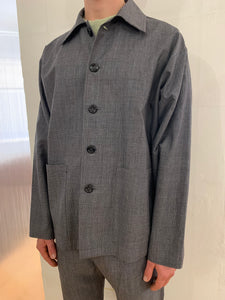 TISSERAND - AIR WIDE JACKET - Wool & Linen Check Grey/Blue/Light Grey