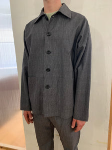 TISSERAND - AIR WIDE JACKET - Wool & Linen Check Grey/Blue/Light Grey