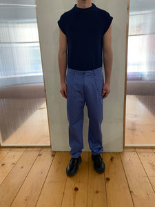 SEABISCUIT - WIDE TROUSER - Avio Blue Cotton Popeline