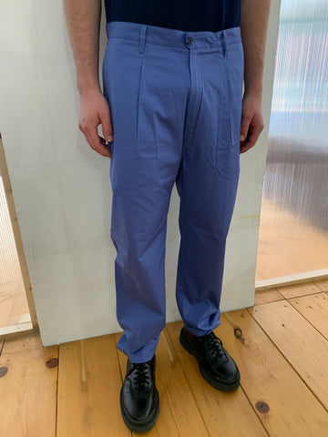 SEABISCUIT - WIDE TROUSER - Avio Blue Cotton Popeline