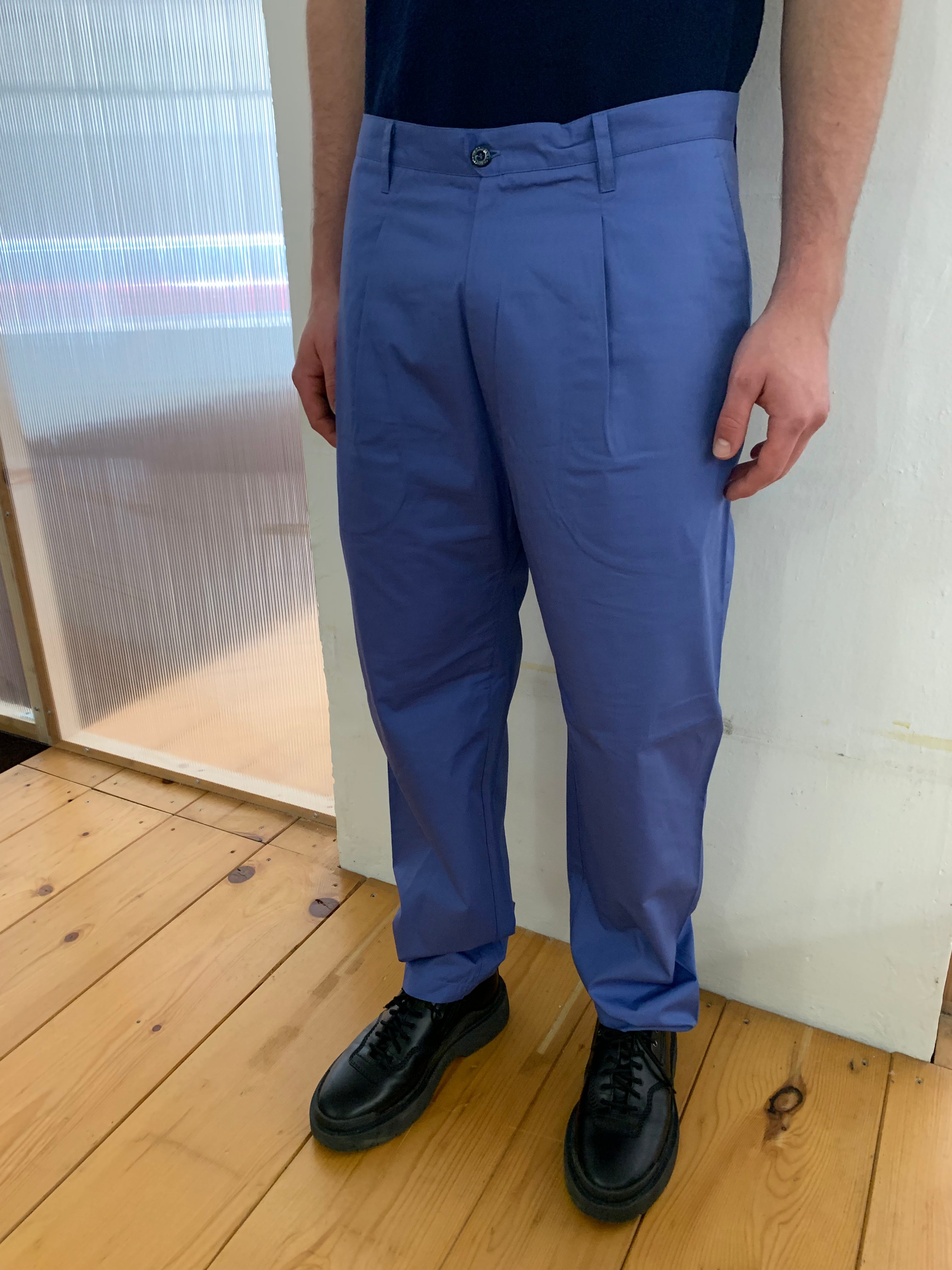 SEABISCUIT - WIDE TROUSER - Avio Blue Cotton Popeline
