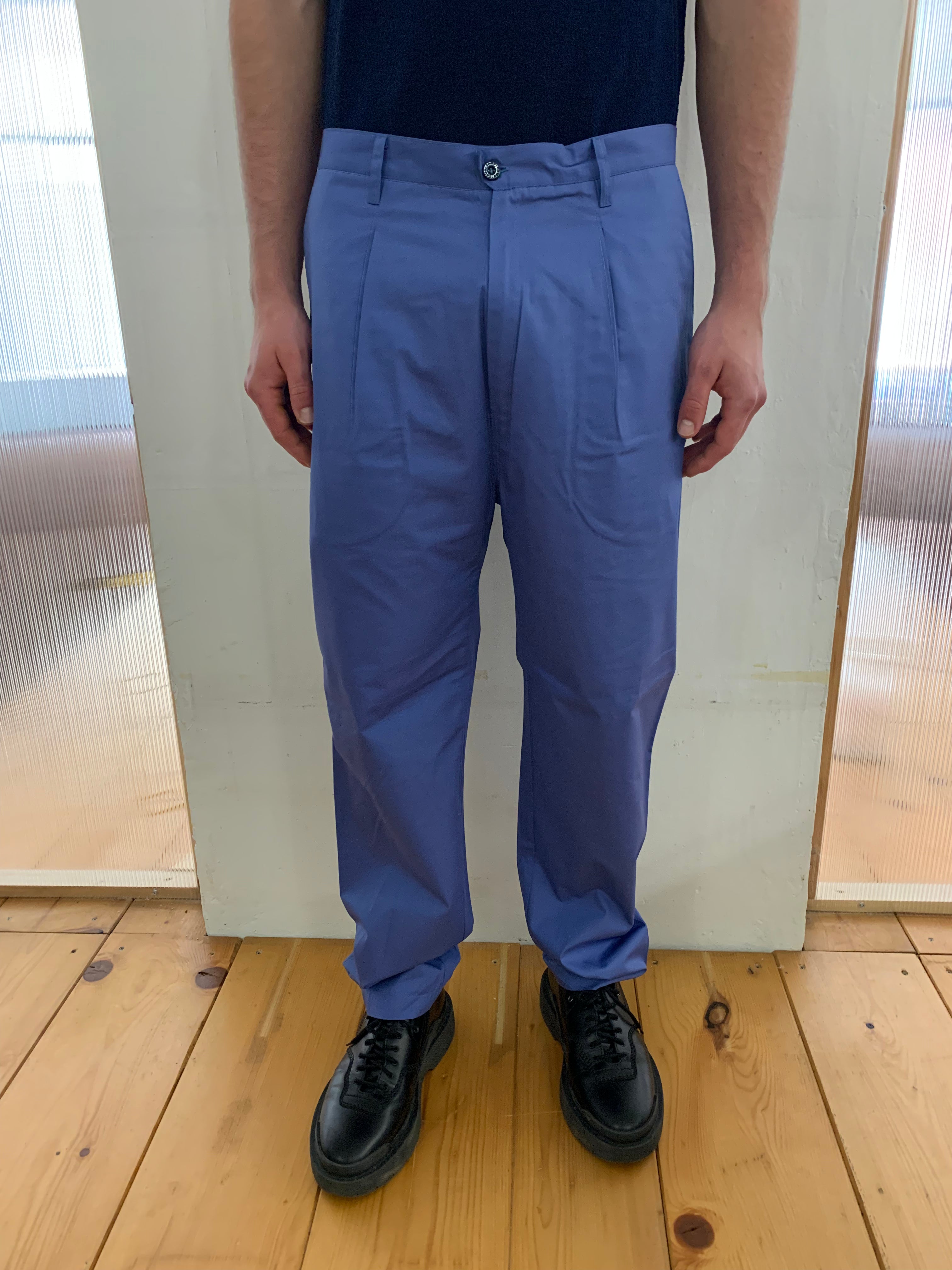 SEABISCUIT - WIDE TROUSER - Avio Blue Cotton Popeline