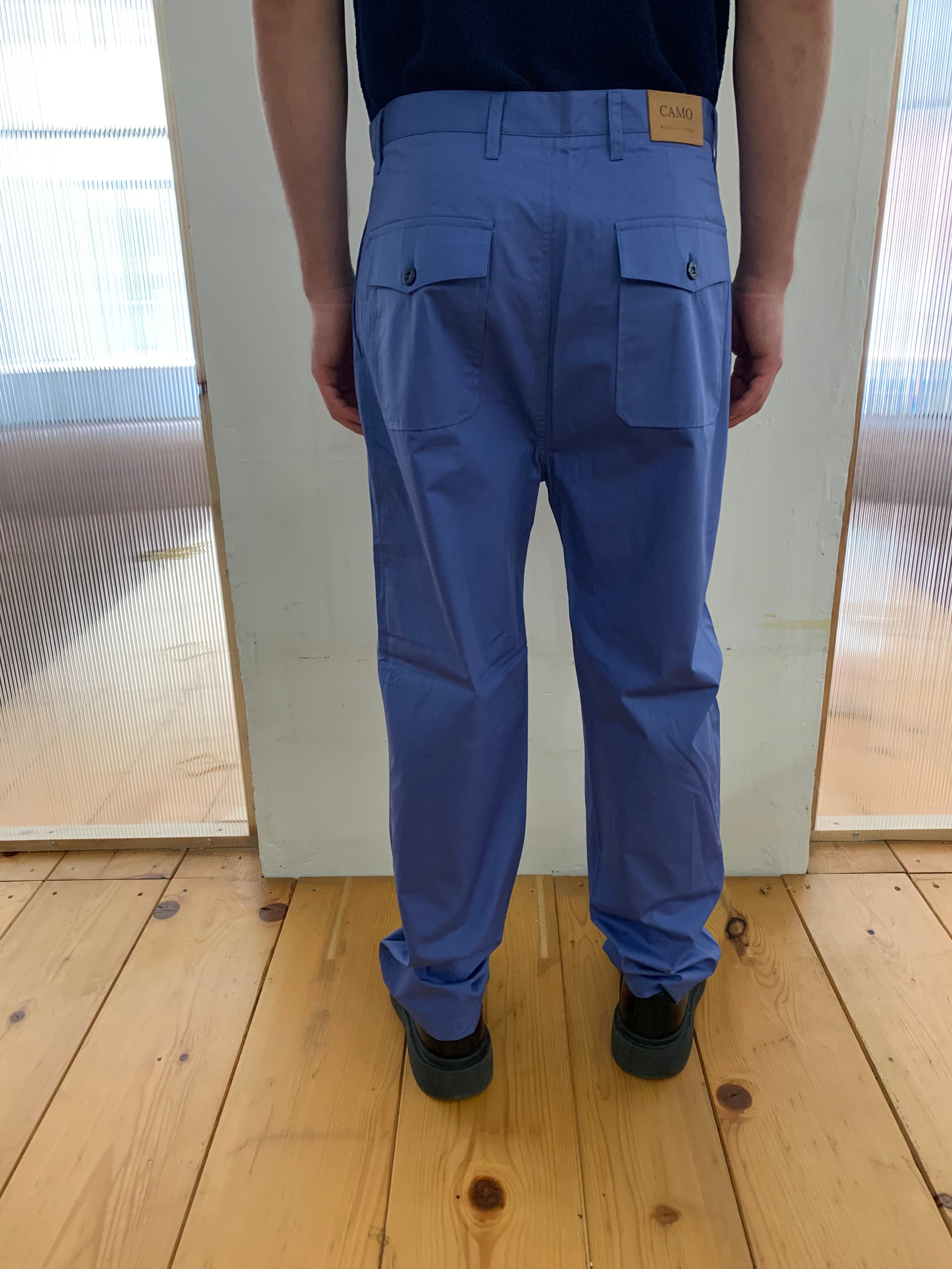 SEABISCUIT - WIDE TROUSER - Avio Blue Cotton Popeline
