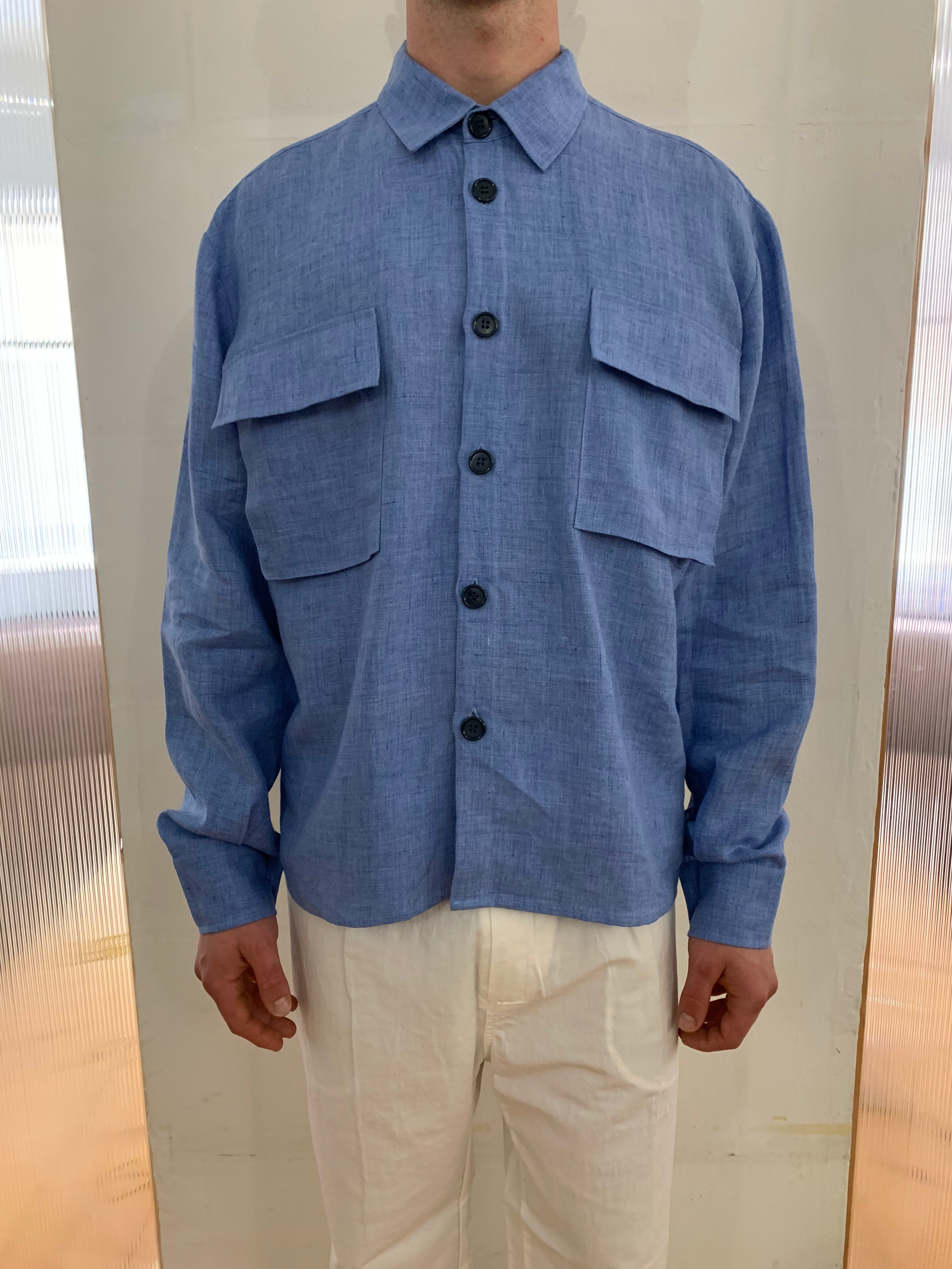 NEEDLES – NEW MAXI SHIRT - Blu Sky Linen