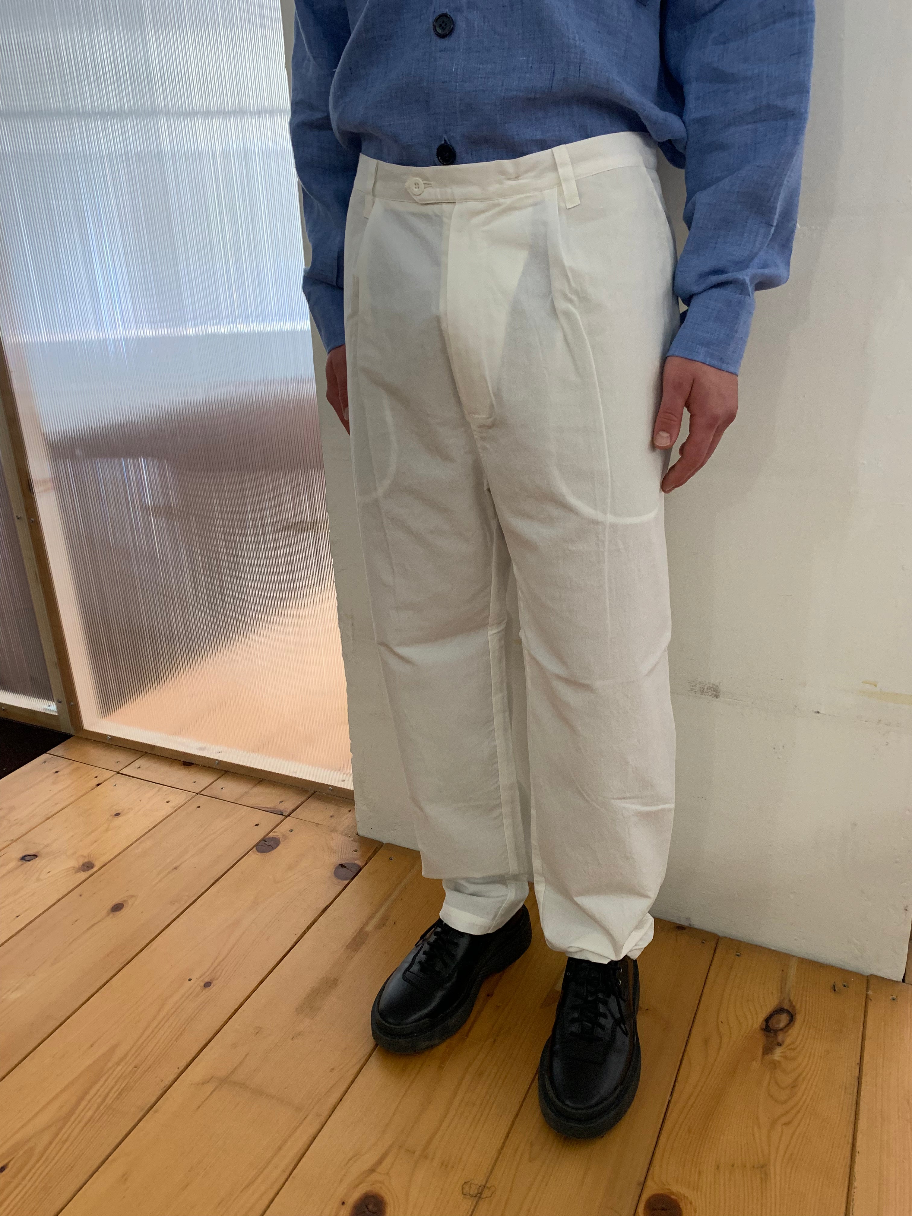 SEABISCUIT - WIDE TROUSERS - Canvas Cotton White