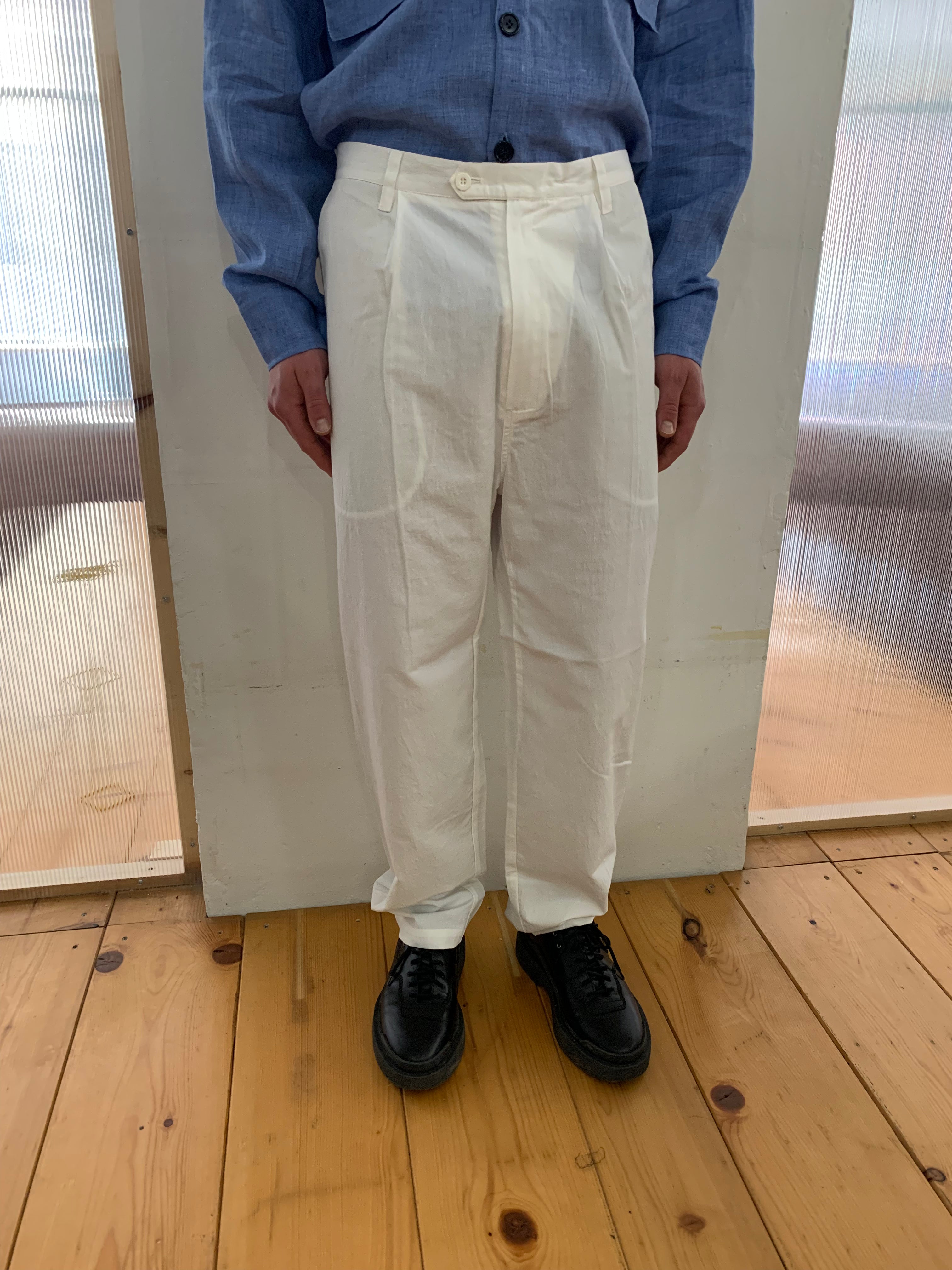 SEABISCUIT - WIDE TROUSERS - Canvas Cotton White