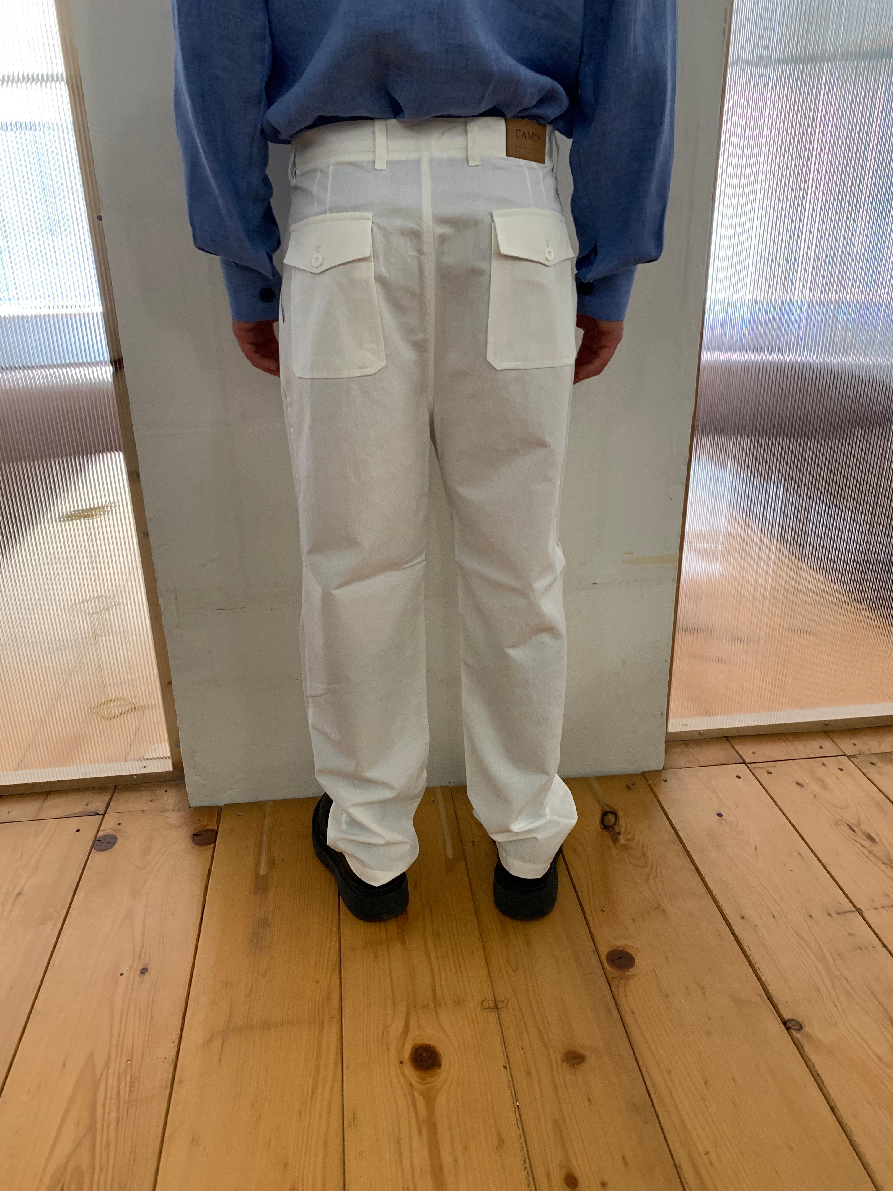SEABISCUIT - WIDE TROUSERS - Canvas Cotton White