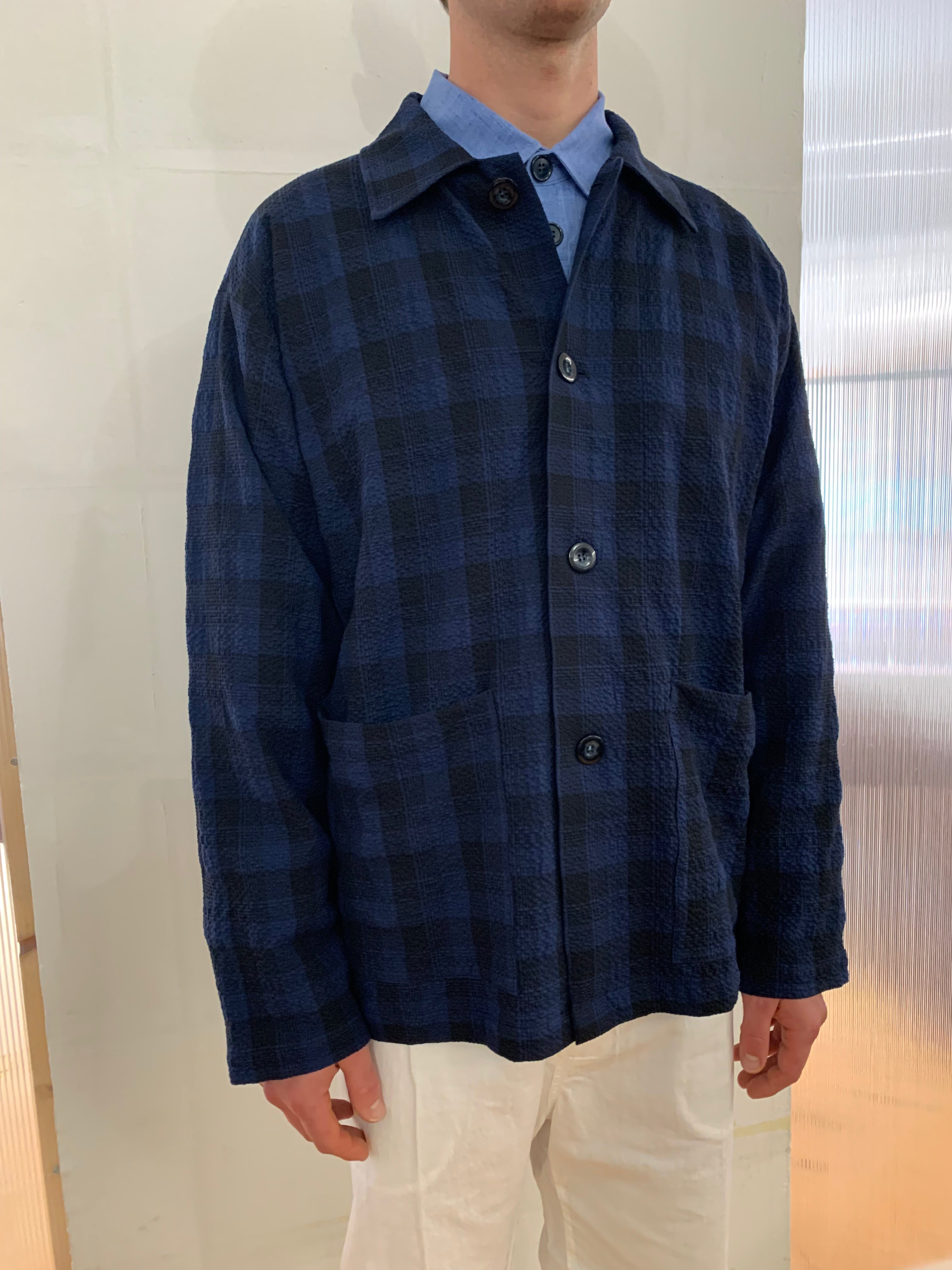 TISSERAND - AIR WIDE JACKET - Seersucker Check Navy/Blue/Black