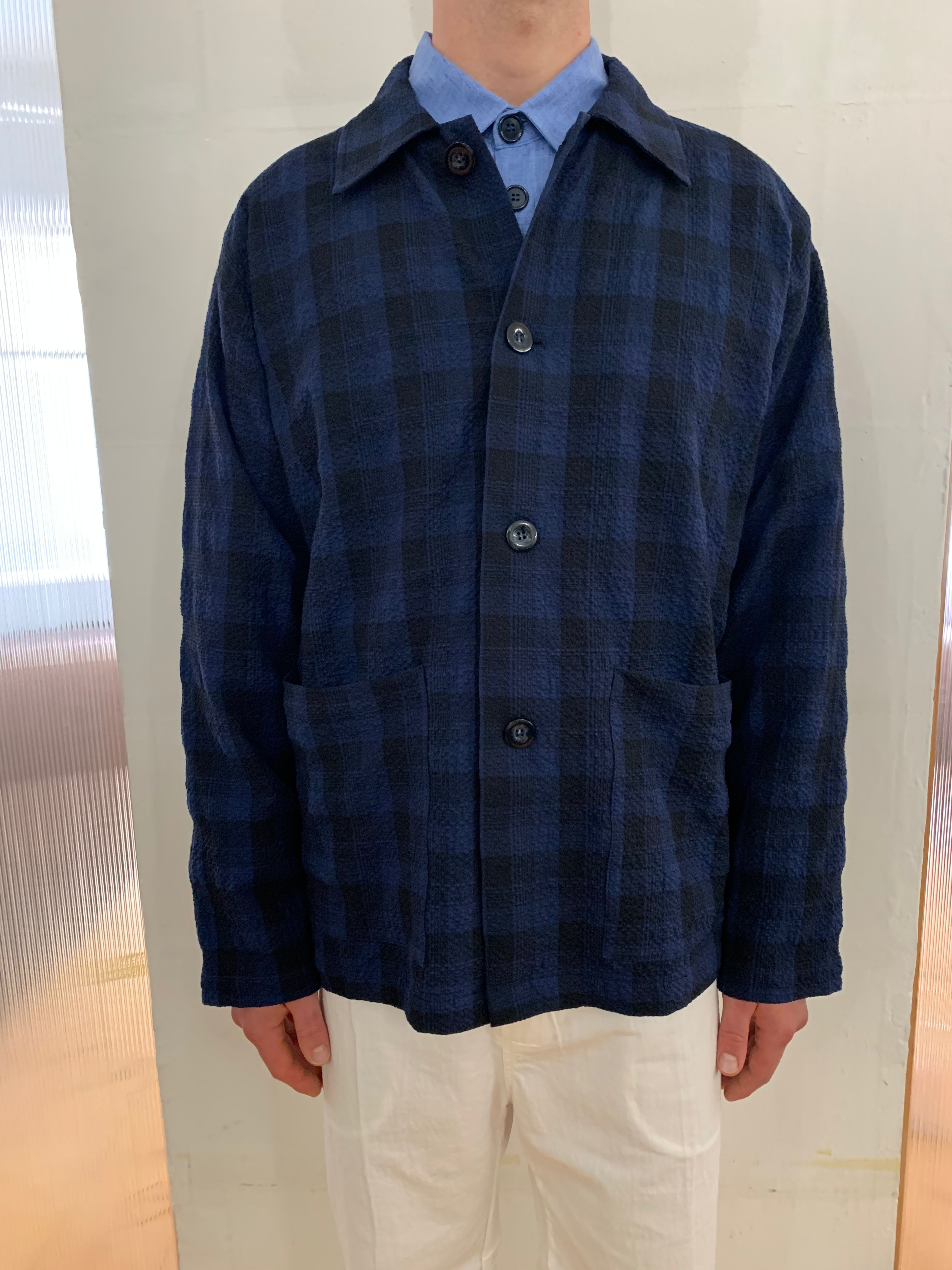 TISSERAND - AIR WIDE JACKET - Seersucker Check Navy/Blue/Black