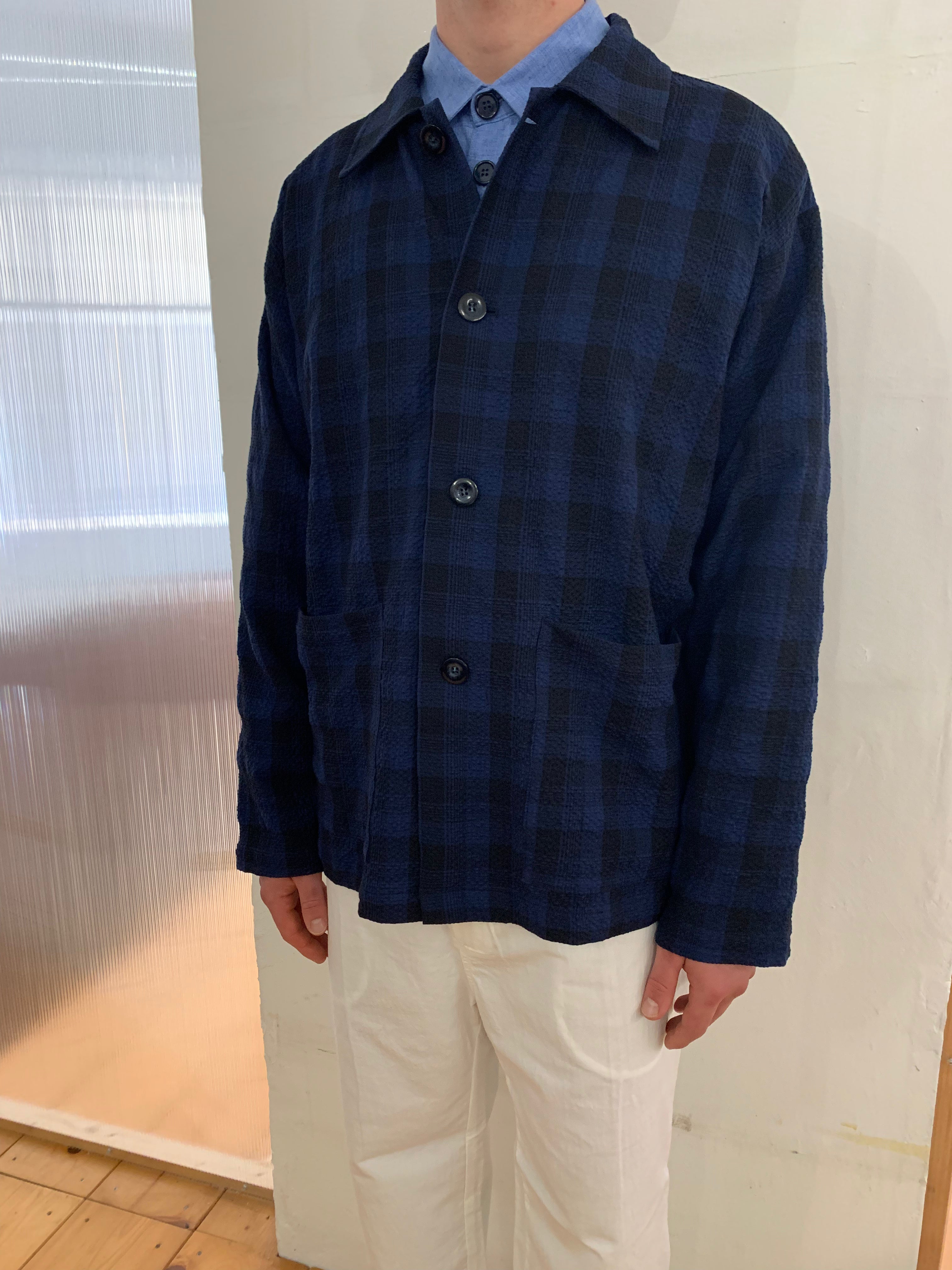 TISSERAND - AIR WIDE JACKET - Seersucker Check Navy/Blue/Black