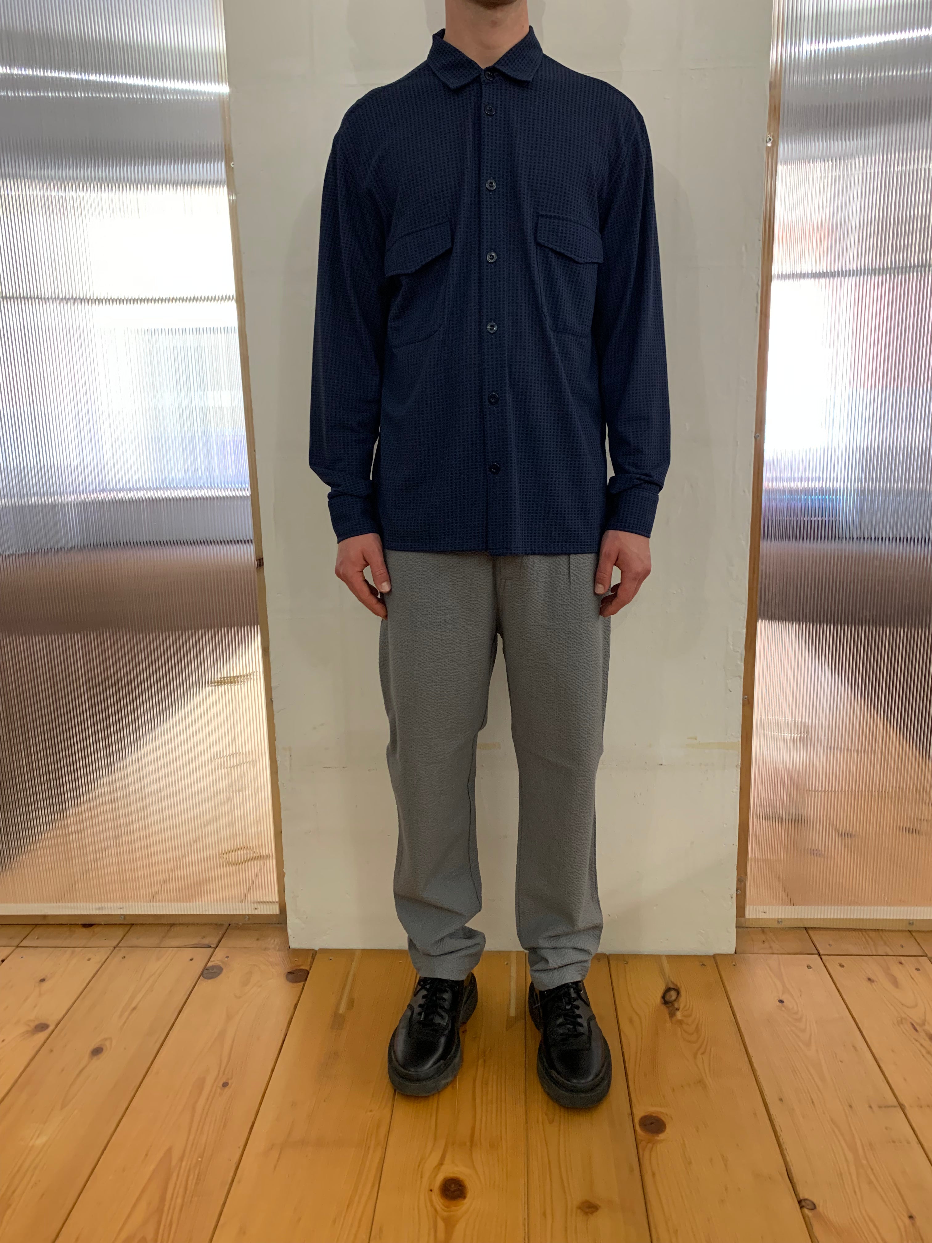DANGLAR-MEYDAN MAXI SHIRT- Stretch Square Cotton Navy