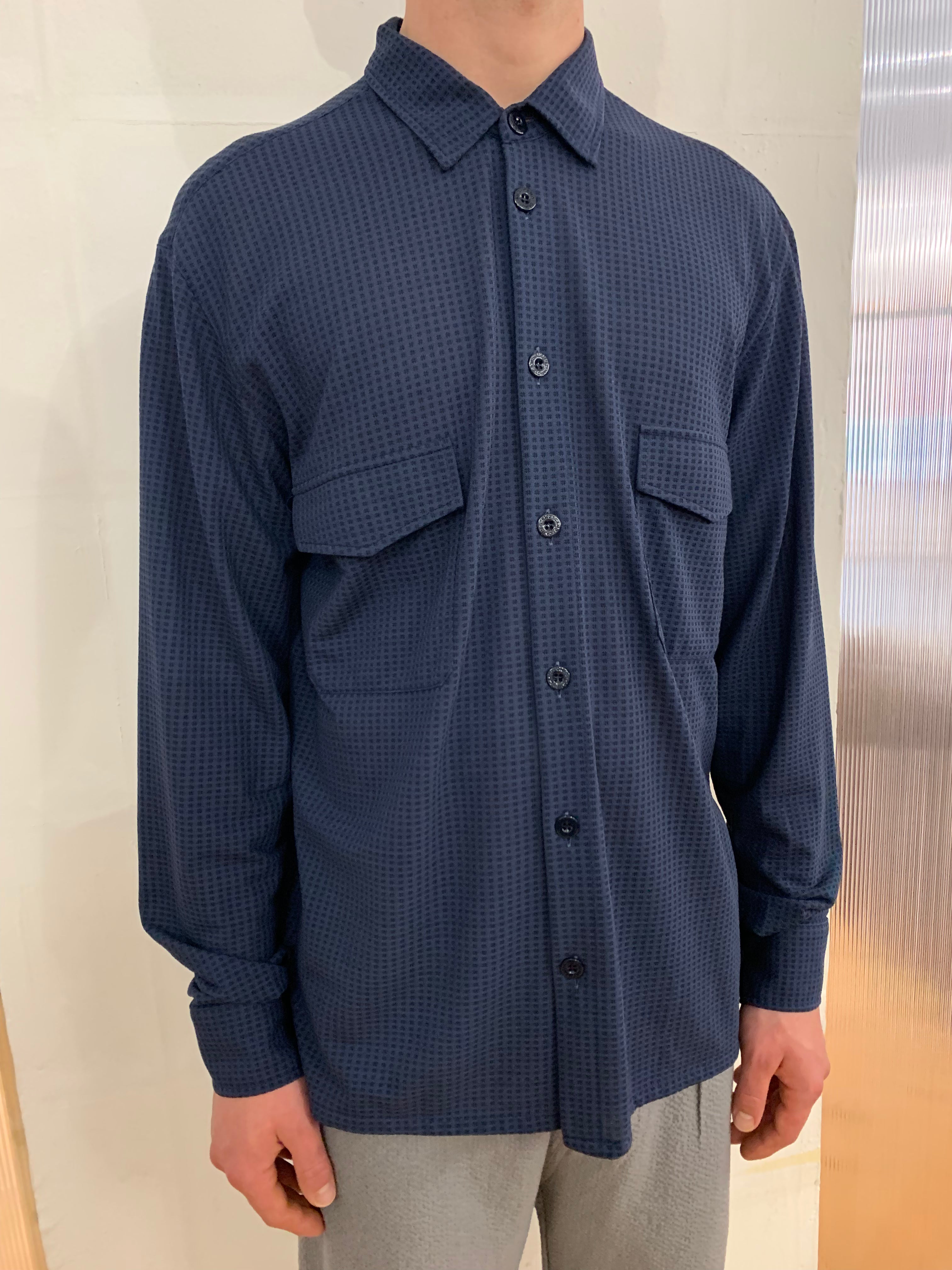 DANGLAR-MEYDAN MAXI SHIRT- Stretch Square Cotton Navy