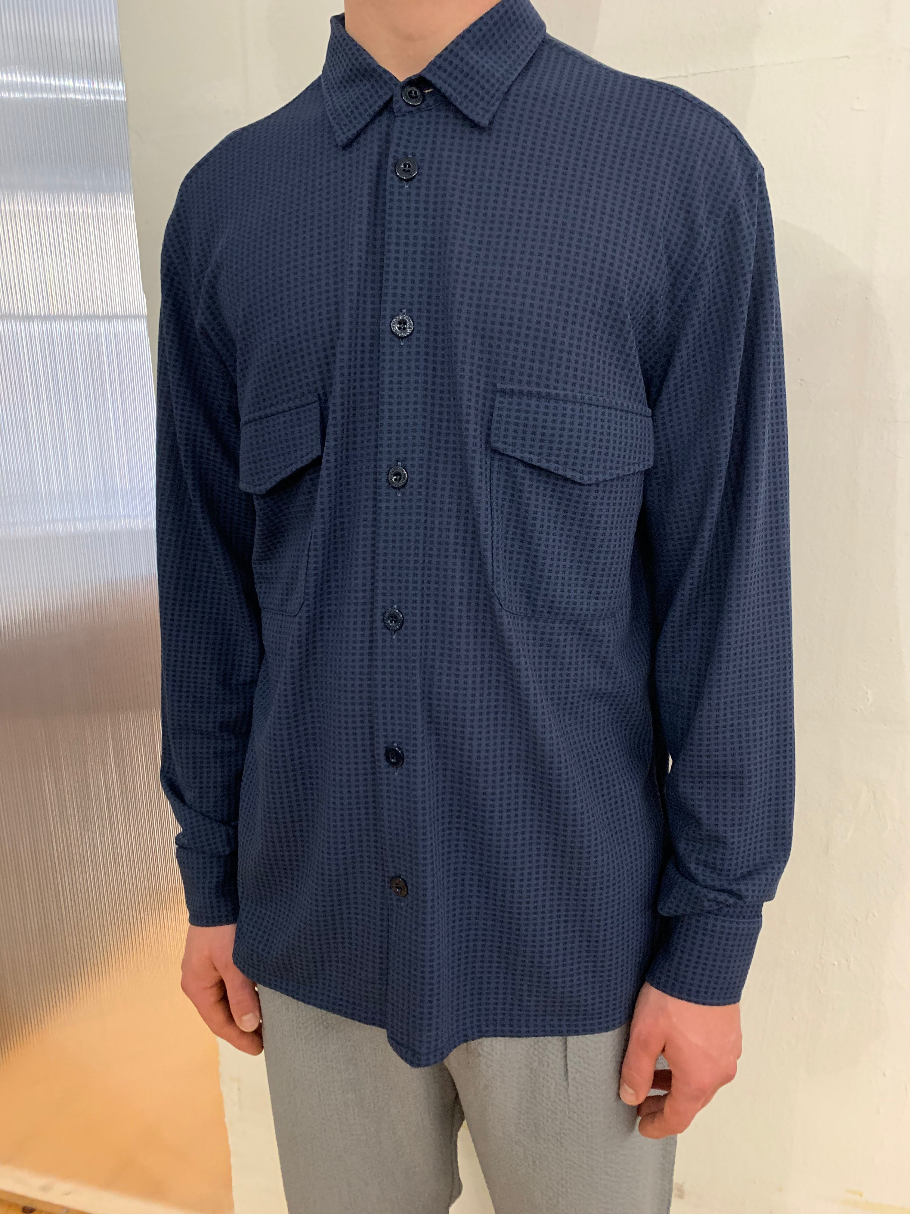 DANGLAR-MEYDAN MAXI SHIRT- Stretch Square Cotton Navy