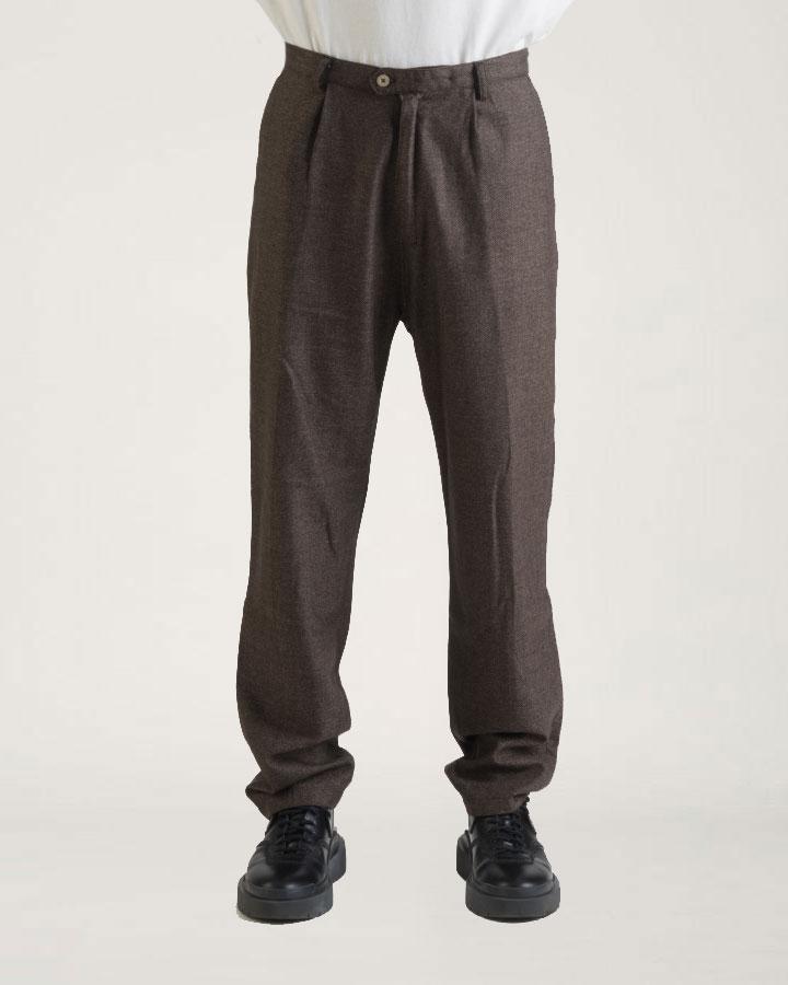 SEABISCUIT - WIDE TROUSERS - Herringbone Wool Brown